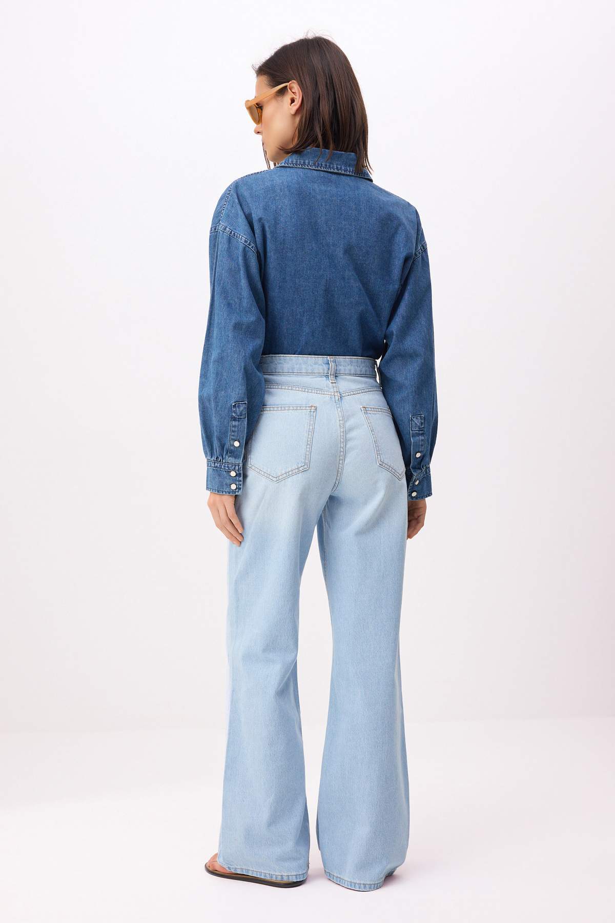 Trendyolmilla  Buz Mavisi Yüksek Bel %100 Pamuk Wide Leg Jeans TWOSS26JE00204 - Görsel 4