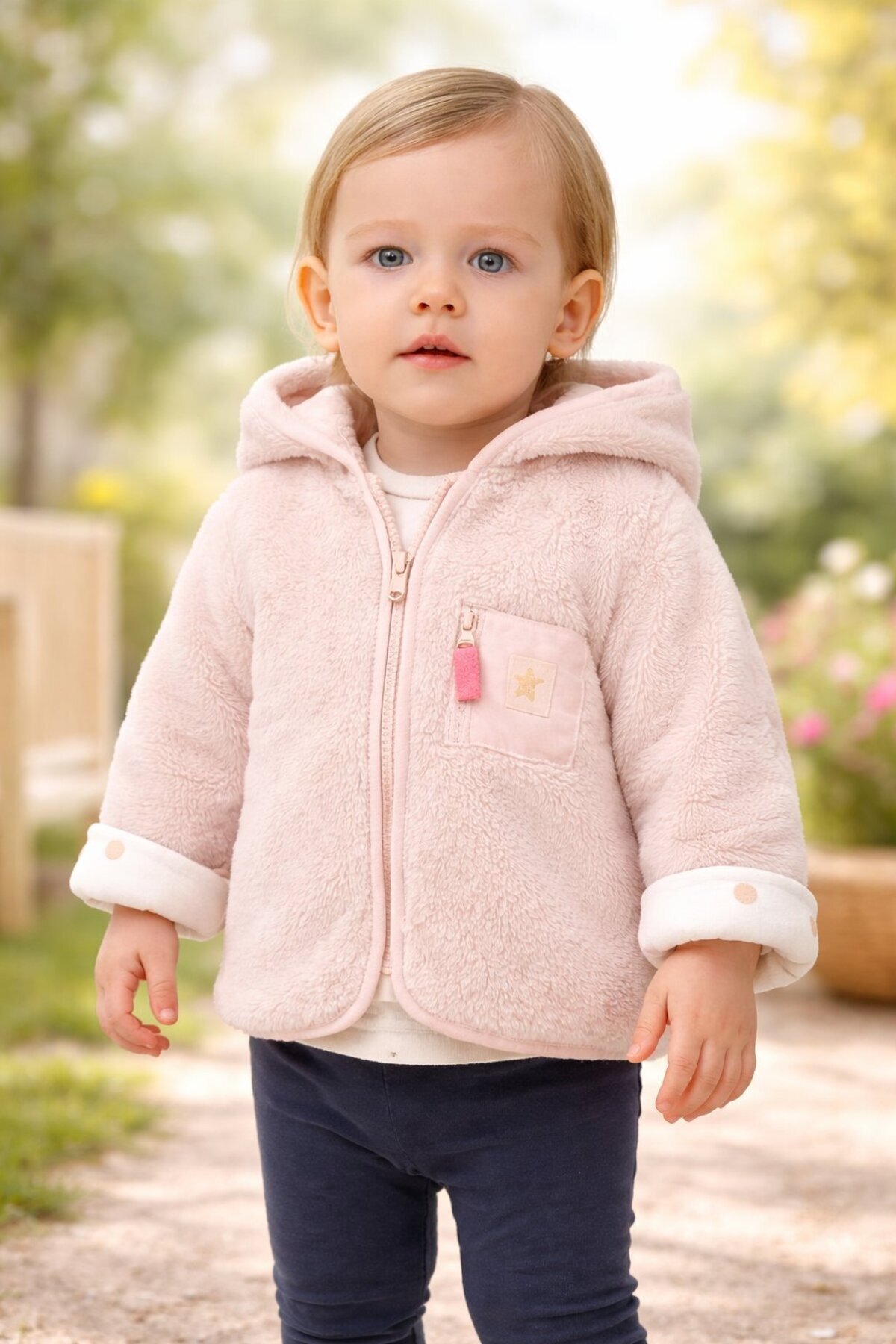 almira anne bebek Kışlık Kız Bebek Mont Renkli Fermuarlı Kapşonlu Peluş Yumuşak fotoğrafı 2 (önizleme)