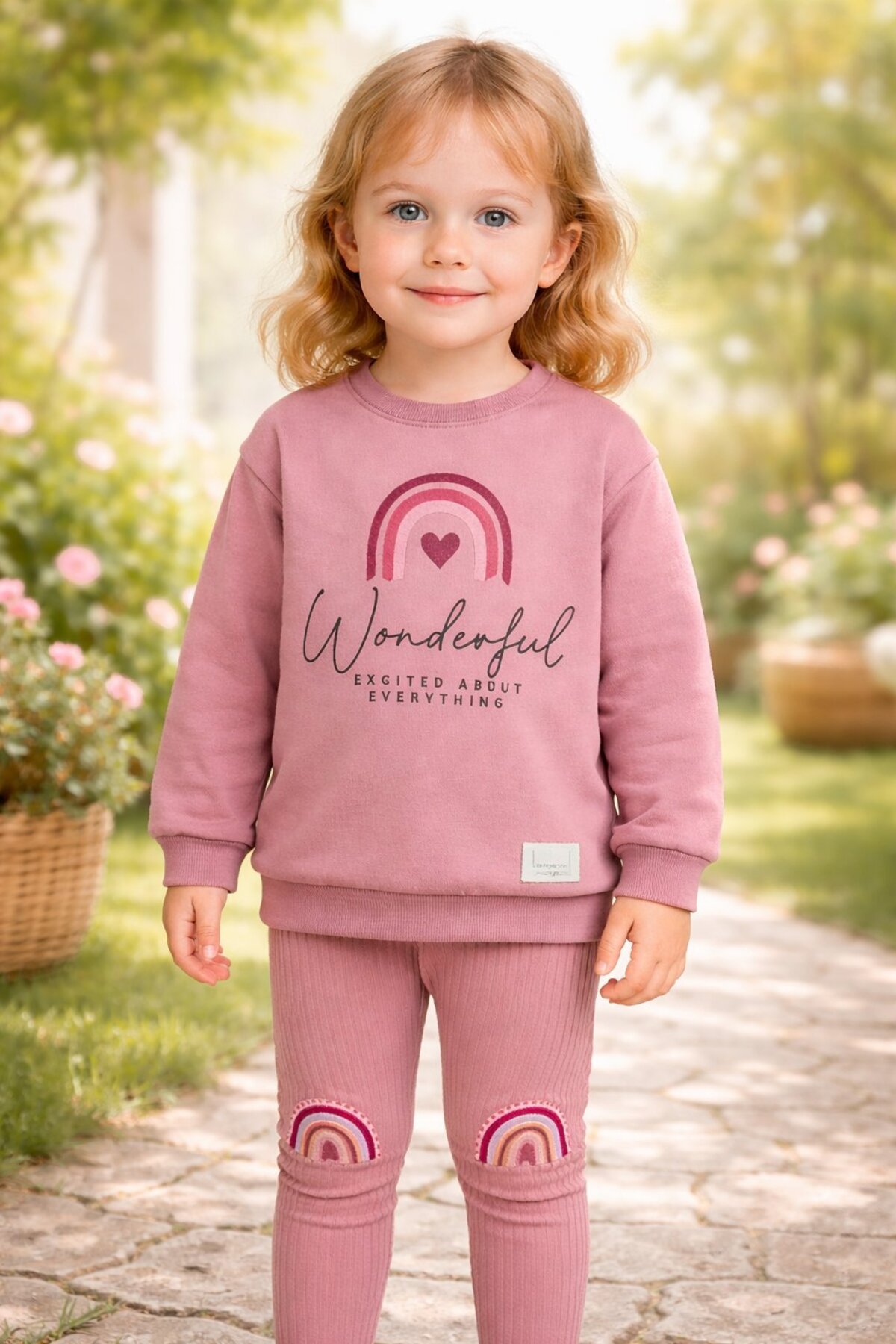 almira anne bebek Kız Çocuk Giyim Gökkuşağı Baskılı Uzun Kollu Takım Bebeğe Özel fotoğrafı 2 (önizleme)