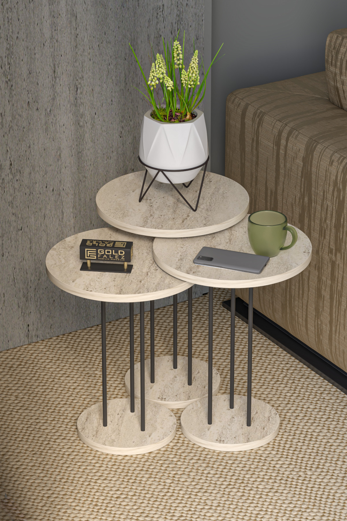 Zigon Coffee Table Terra Set of 3 Travertine