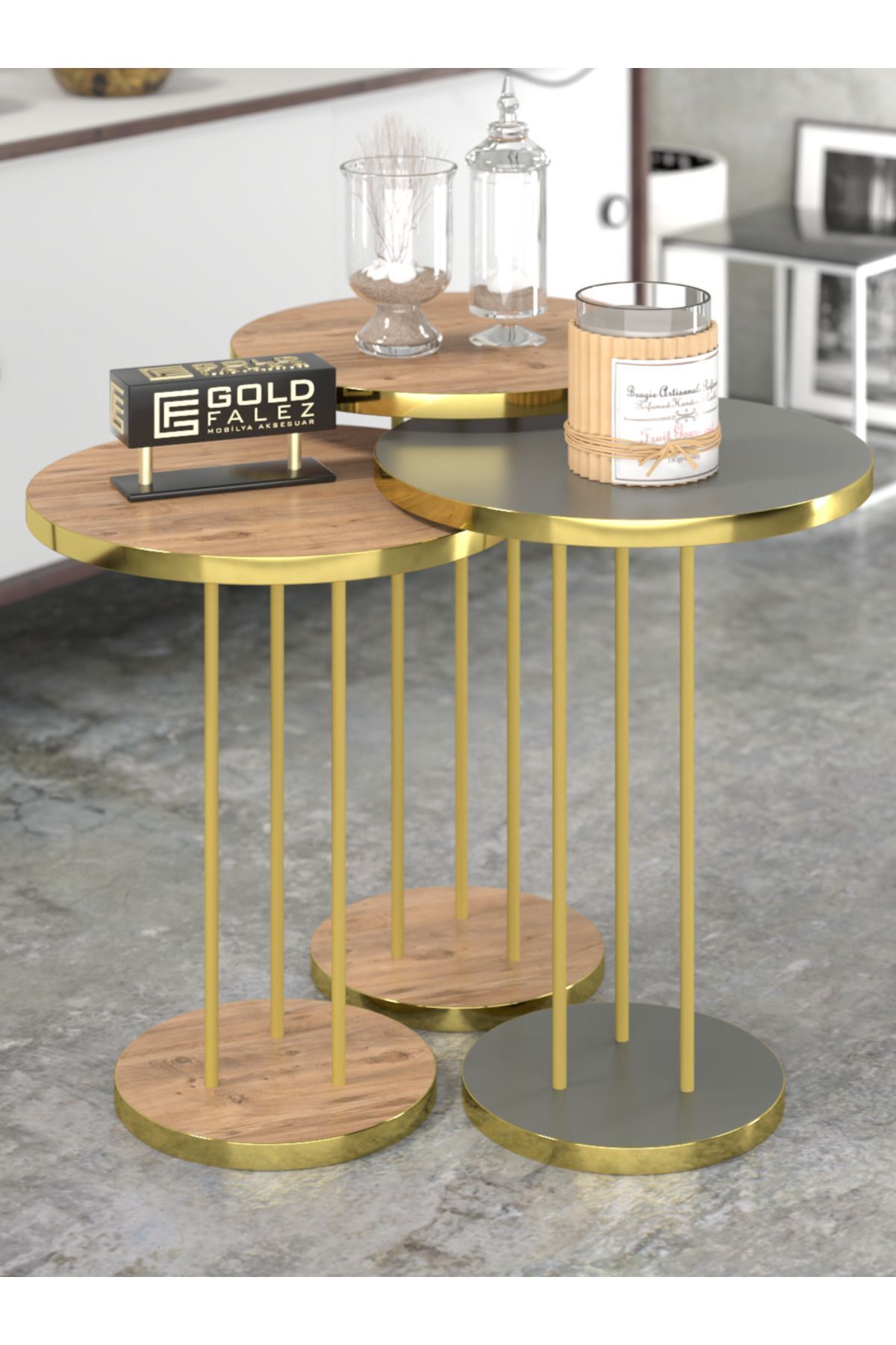 Zigon Coffee Table Terra Set of 3 Gordion Walnut Gold