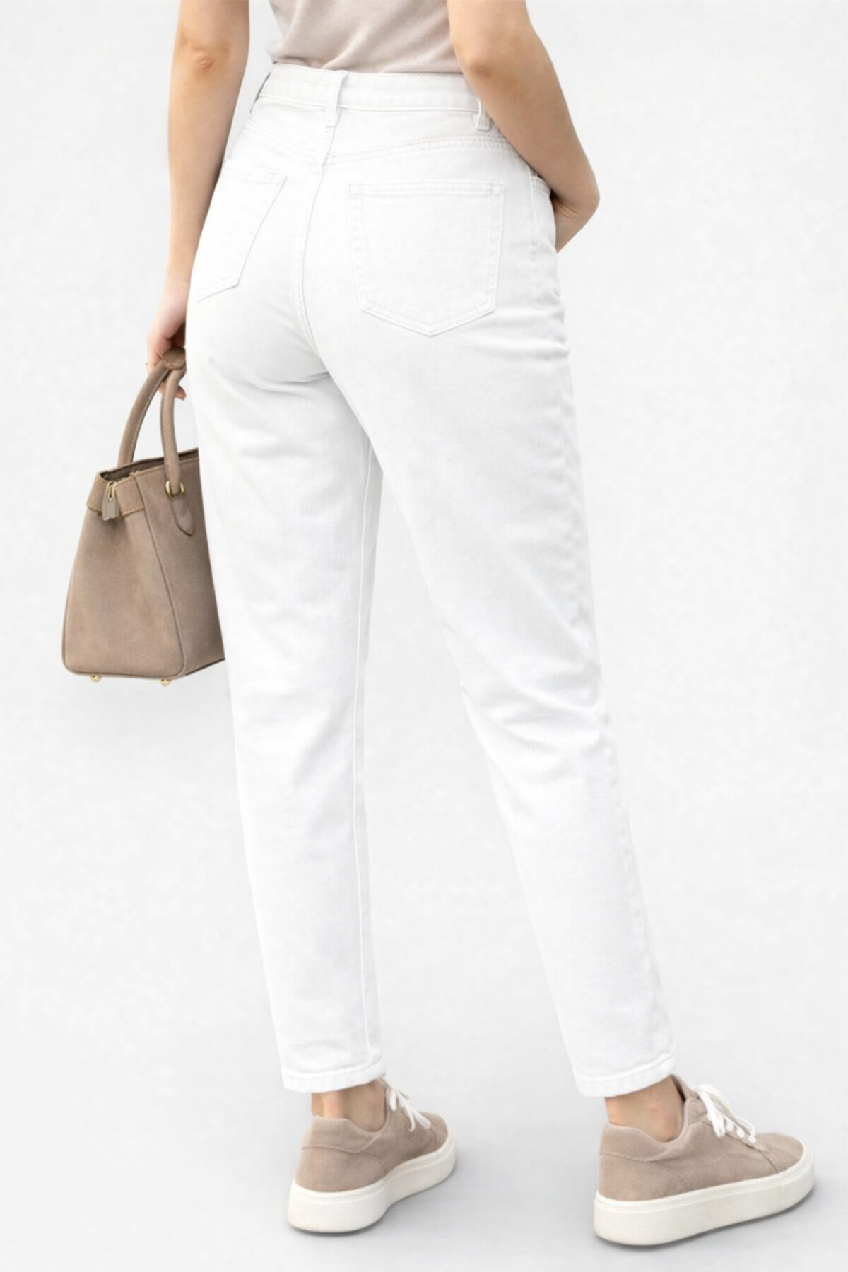 FlexiFit  Yüksek Bel Mom Boyfriend Kadın Jean Pantolon | Rahat Kalıp | Denim | BEYAZ - Görsel 7