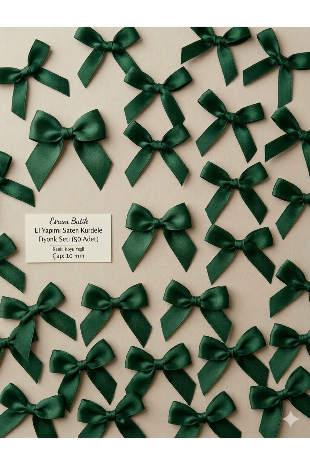 Dark Green 10 mm Bow Satin Ribbon - Wedding Candy , Gift and Balloon Ornament 50 Pieces