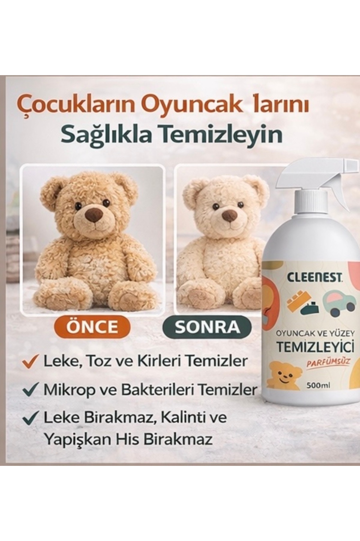 Cleenest Oyuncak Ve Gereç Temizleyici Parfümsüz 500 Ml fotoğrafı 3 (önizleme)