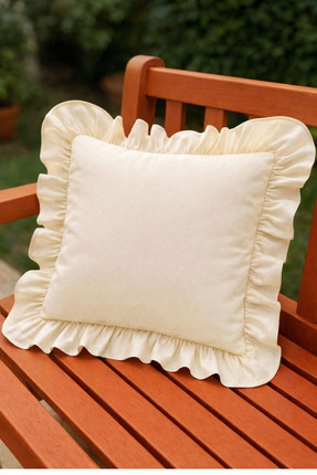 ÇIQRIK HOME %100 Pamuk Ekru Fırfırlı Dekoratif Kırlent Kılıfı – 43x43 cm ( 1A...