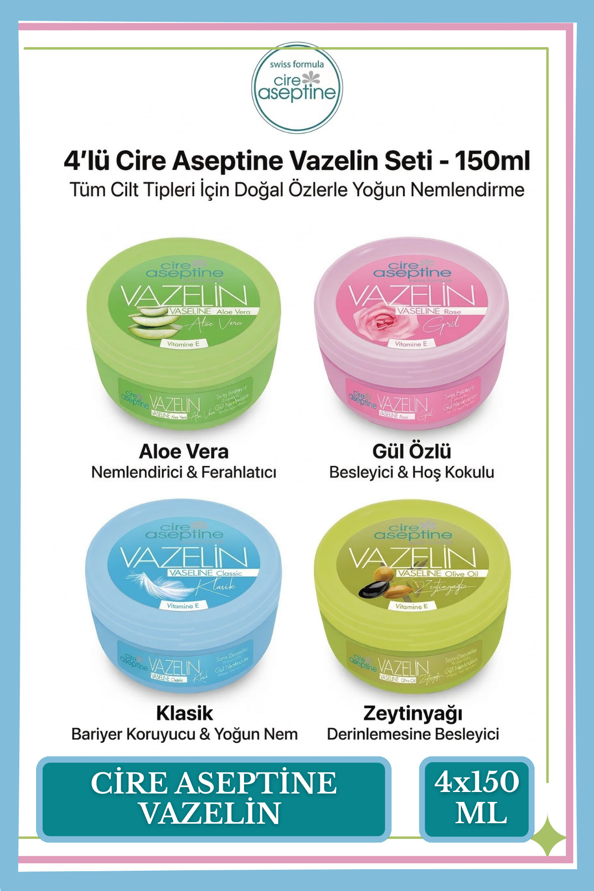 SABRINE ボディクリーム 4本セット Cire Aseptine Cire Aceptine 4'lü Karma Paket Vazelin 150 ml X4