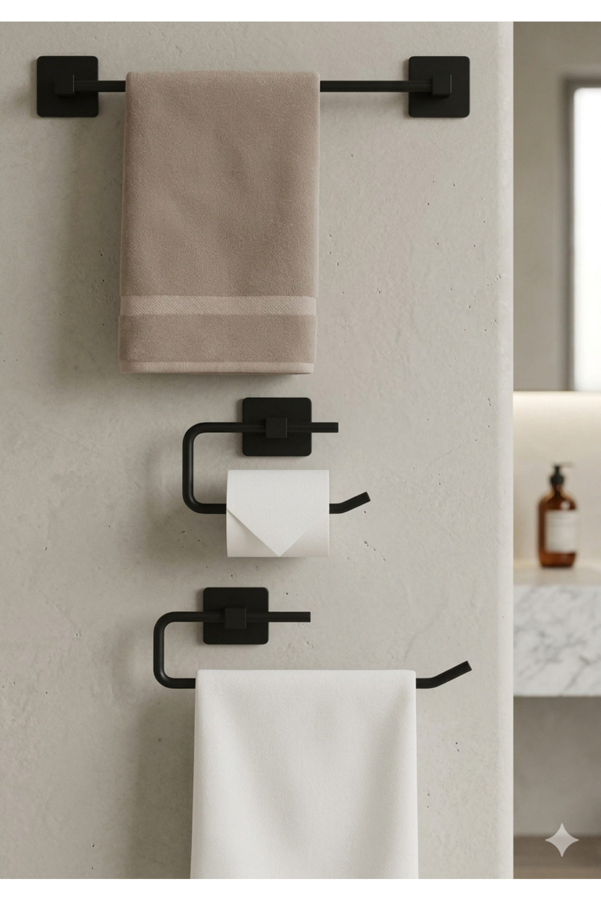 Adhesive Design Long Towel Rack Roll Towel Rack Napkin Holder WC Paper Holder Set of 3