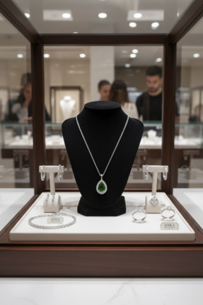 ank tasarım anka mücevherat 925 Ayar Gümüş Damla Kadın Kolye (yeşil)