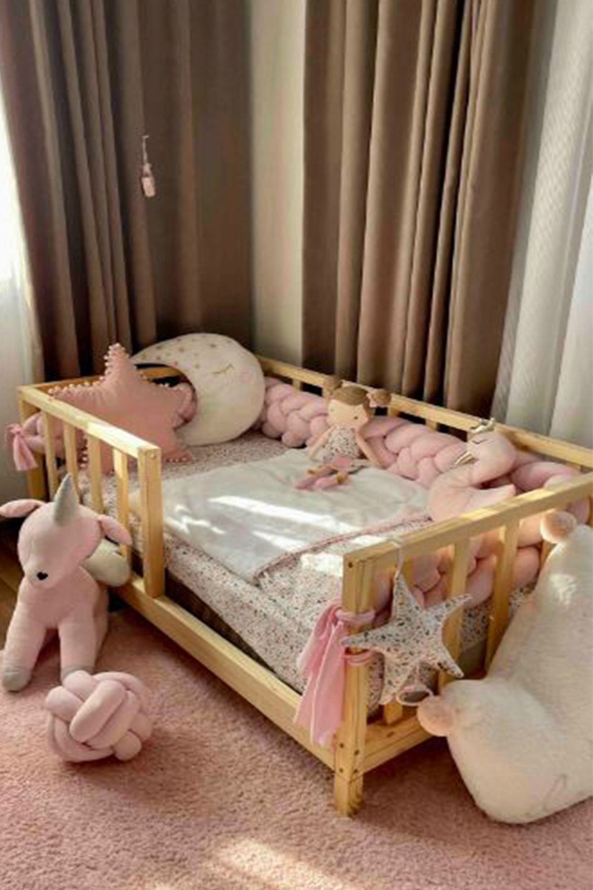 Loolpi Home Star Montessori Bebek Ve Çocuk Karyolası Unisex Doğal Ahşap Yatak fotoğrafı 4 (önizleme)