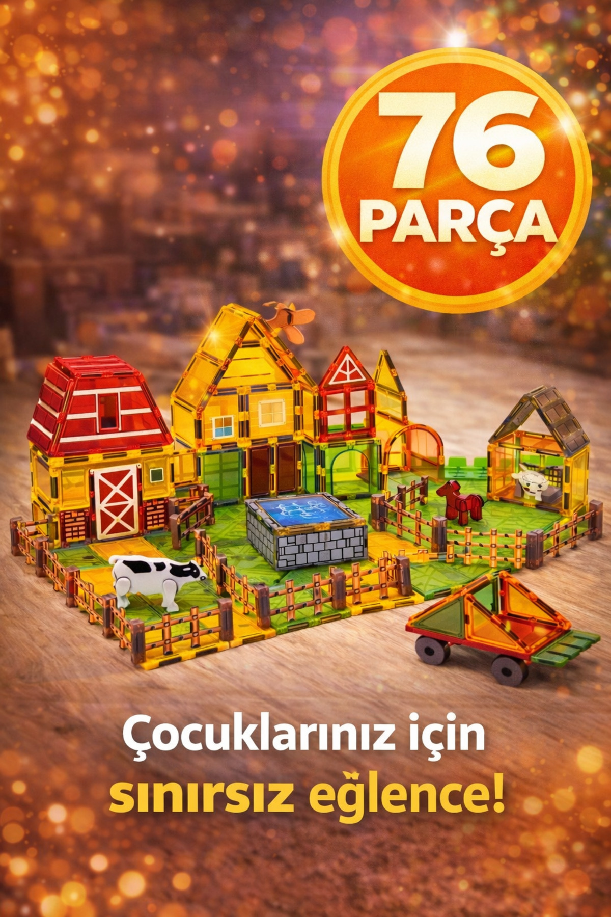 ZİVENTA Magnetic Tiles 76 Parça Manyetik Blok Çiftlik Seti Eğitici STEM Oyuncak 3D Çocuk Gelişim Oyuncağı fotoğrafı 2 (önizleme)