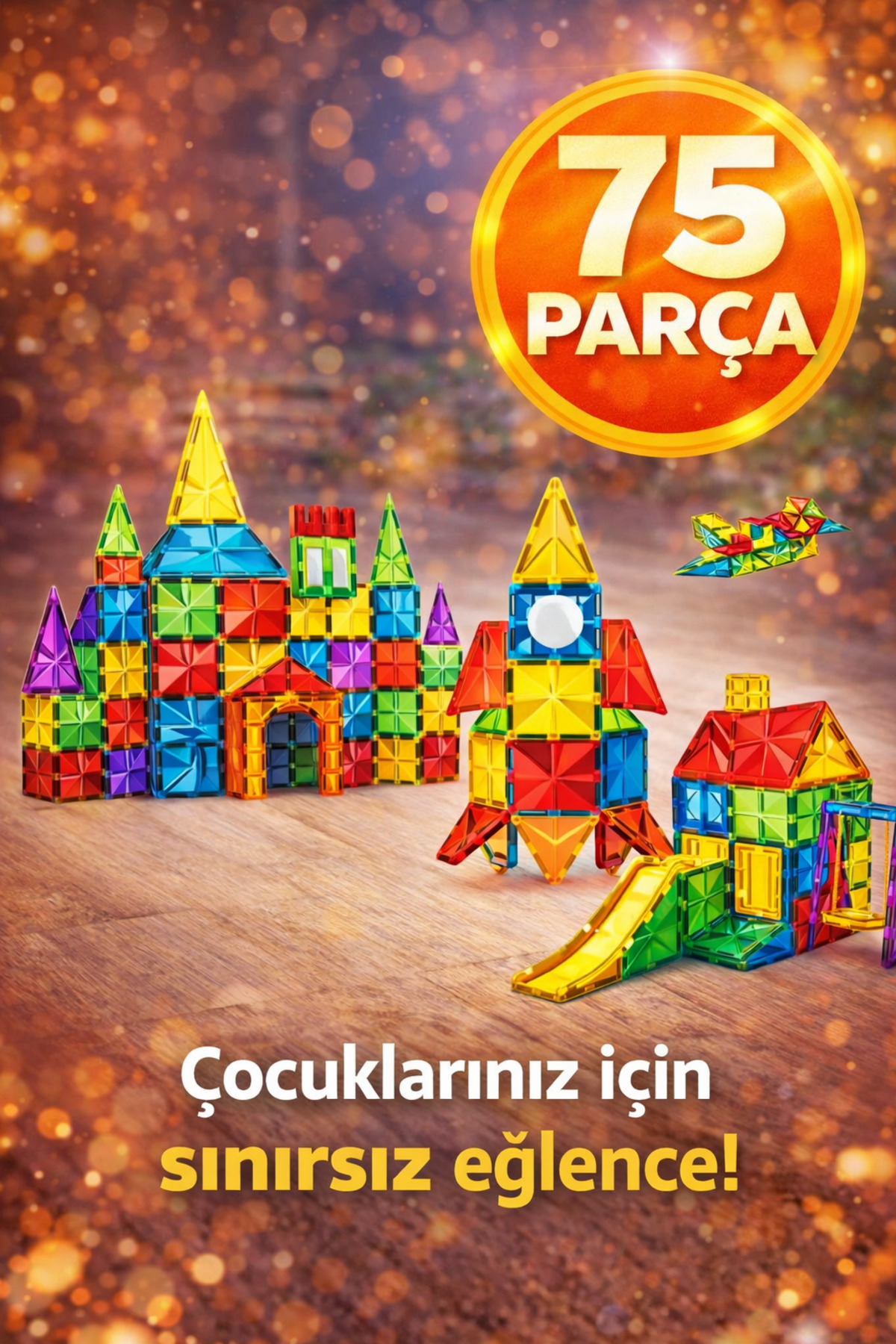 ZİVENTA Magnetic Tiles 75 Parça Manyetik Yapı Blokları Eğitici STEM Oyuncak İnşa Oyuncağı Zeka Geliştirici fotoğrafı 2 (önizleme)