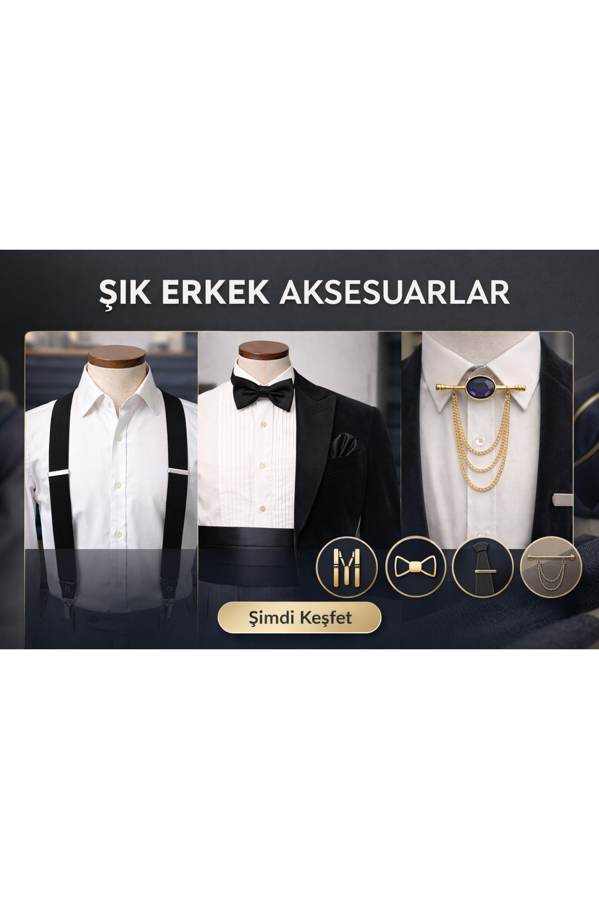 Ars Magic Box Erkek Siyah Damatlık Saten Kumaş Kuşak Seti görsel 5