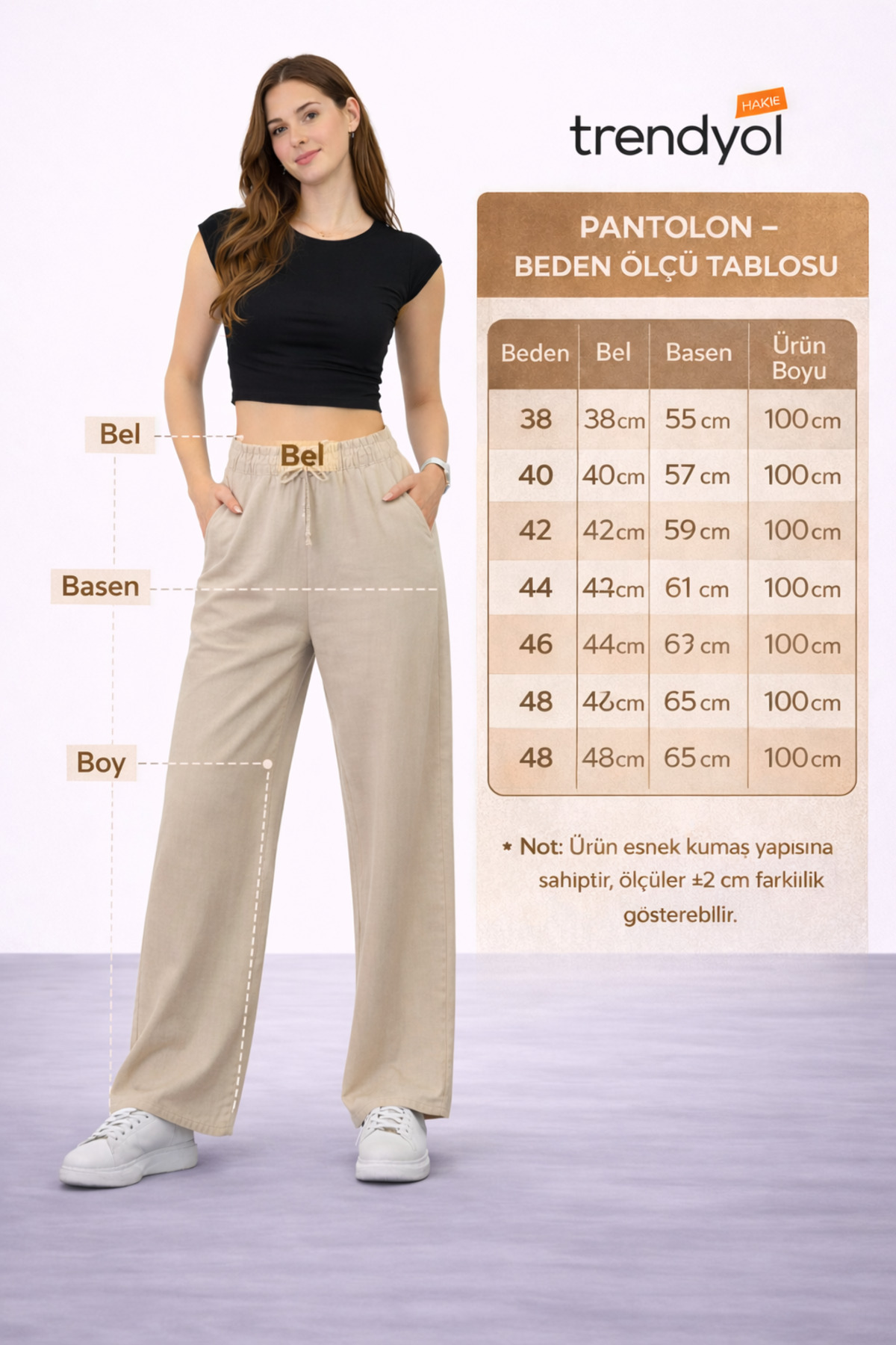 İDOL GİYİM  Kadın Tensel Kumaş Rahat Kesim Geniş Paça Pantolon Lastikli Bel Günlük Şık Model - Görsel 6