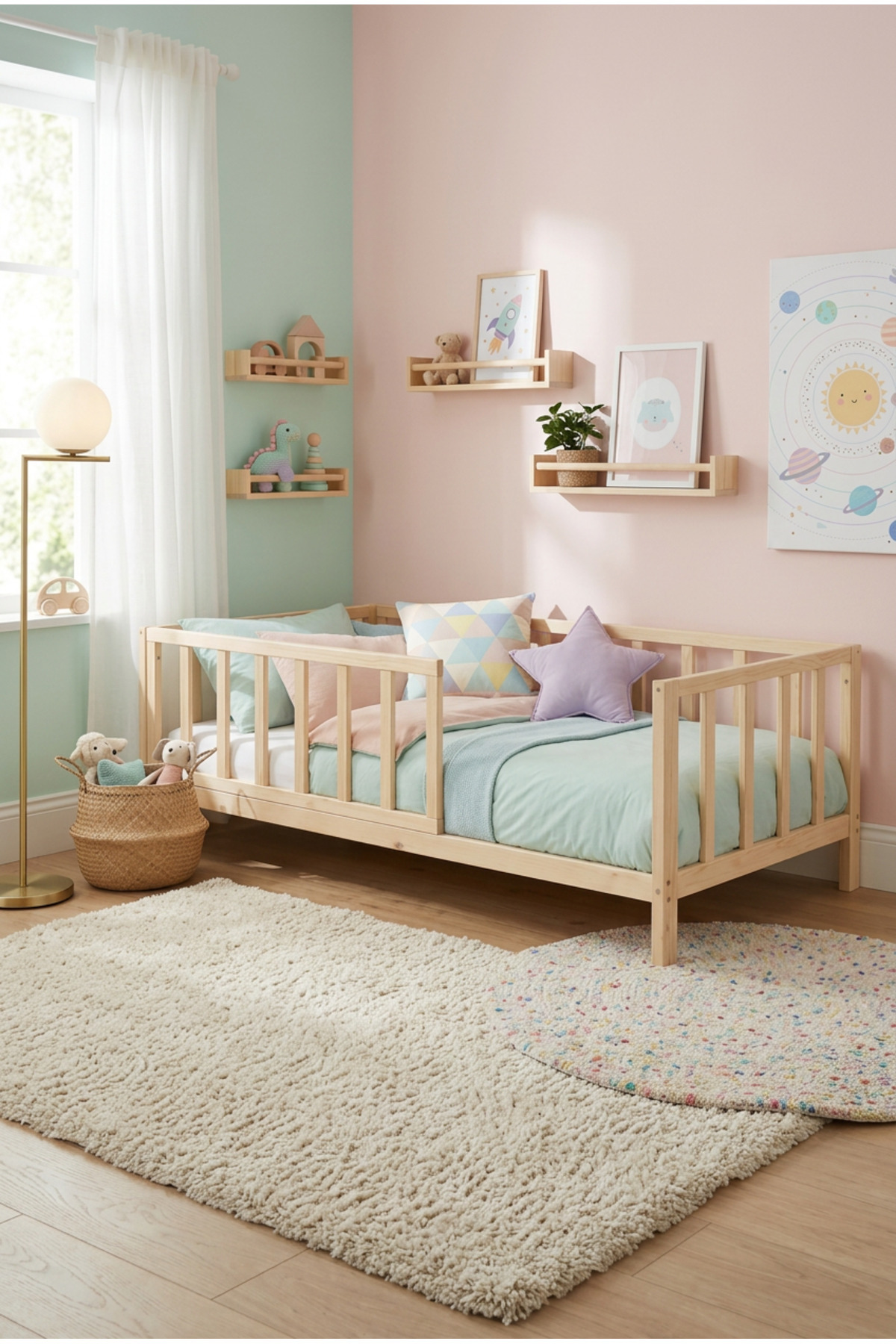 Loolpi Home Star Comfort Montessori Bebek ve Çocuk Karyolası Unisex Doğal Ahşap Yatak fotoğrafı 5 (önizleme)