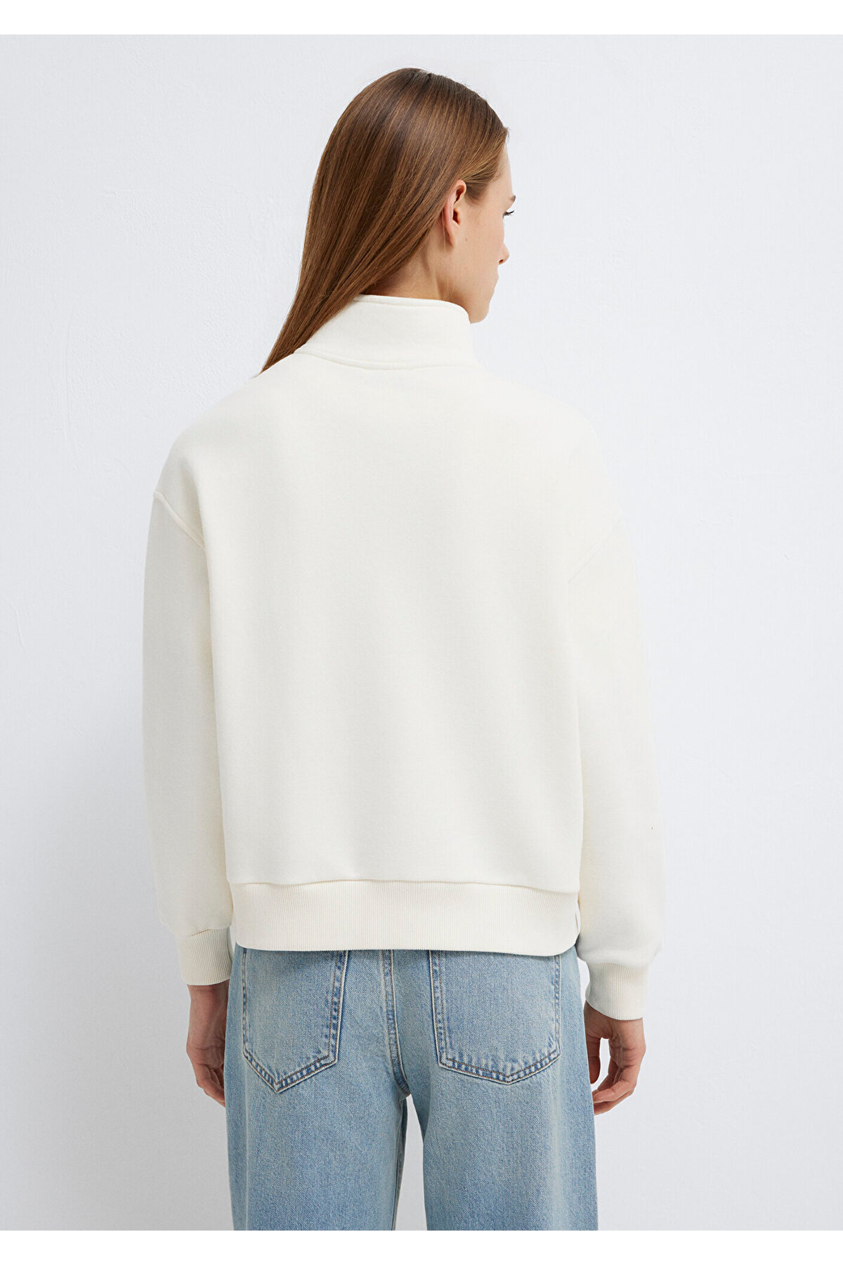 Mavi  MVJNS Nakışlı Yarı Fermuarlı Ekru Sweatshirt 1S10533-89145 - Görsel 5