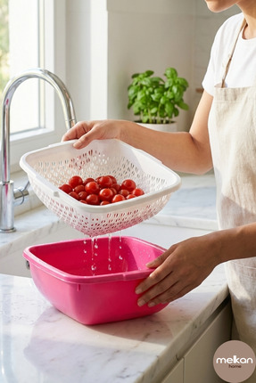 Melkan Home Çok Amaçlı Süzgeçli Kase Seti 6 Litre – Kare Kase + Süzgeç İkili ...