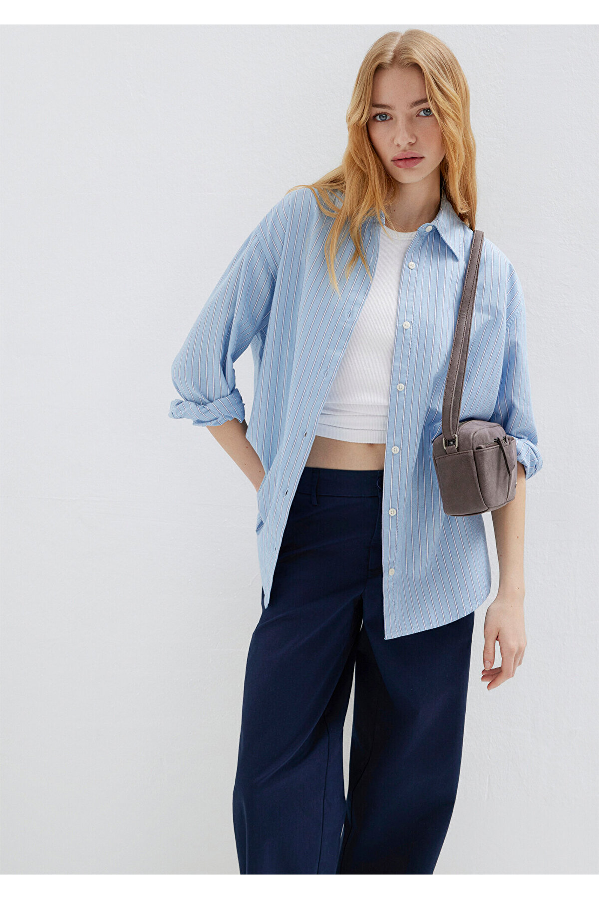 Mavi  Çizgili Gömlek Oversize / Geniş Kesim 1211393-89326