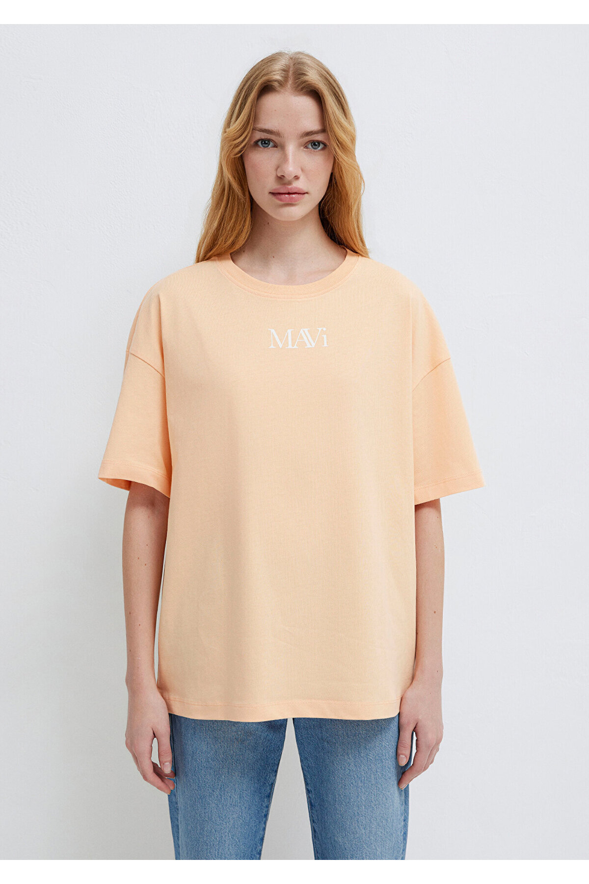 Mavi  Logo Baskılı Turuncu Tişört Oversize / Geniş Kesim 1611593-71220 - Görsel 3