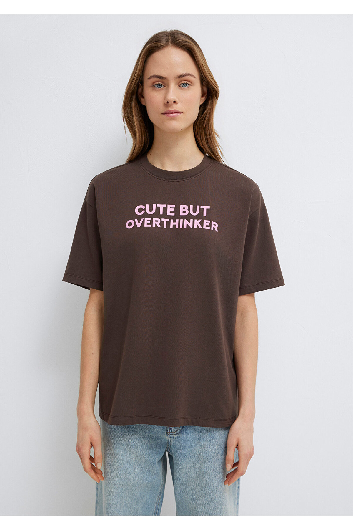 Mavi  Slogan Baskılı Kahverengi Tişört Loose Fit / Bol Rahat Kesim 1614012-88067 - Görsel 4