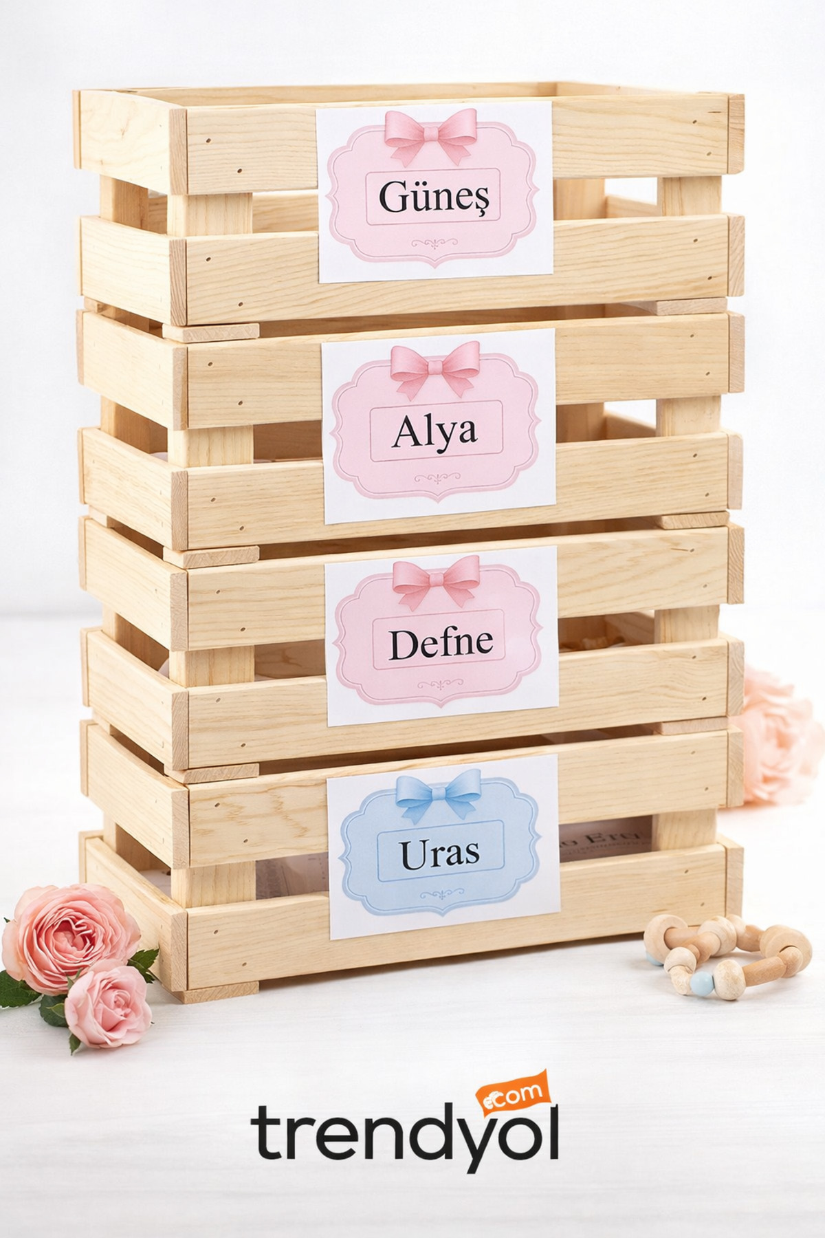 Tahta Dizayn Ahşap Yenidoğan Bebek Hediye Sepeti – İsimli Tasarım - Baby Shower fotoğrafı 3 (önizleme)