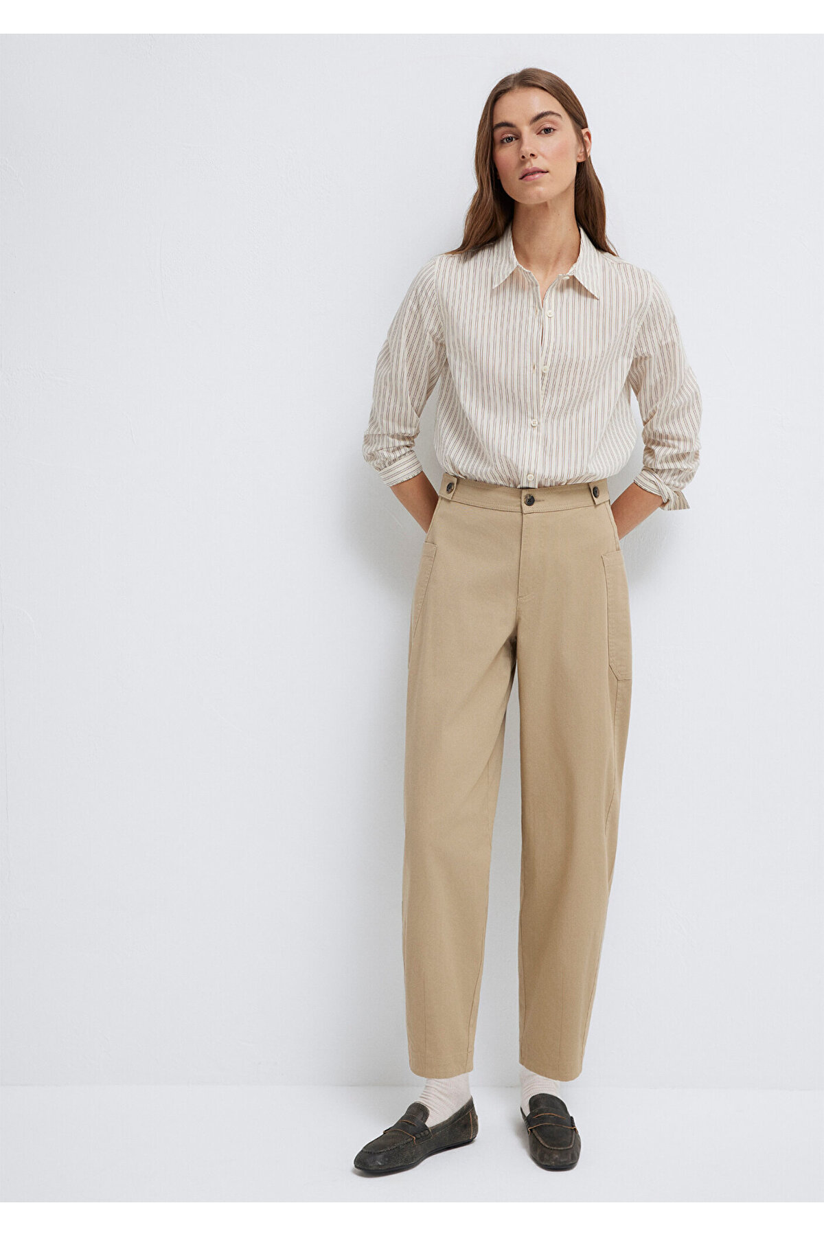 Mavi  Çizgili Bej Gömlek Regular Fit / Normal Kesim 1211389-85431 - Görsel 2