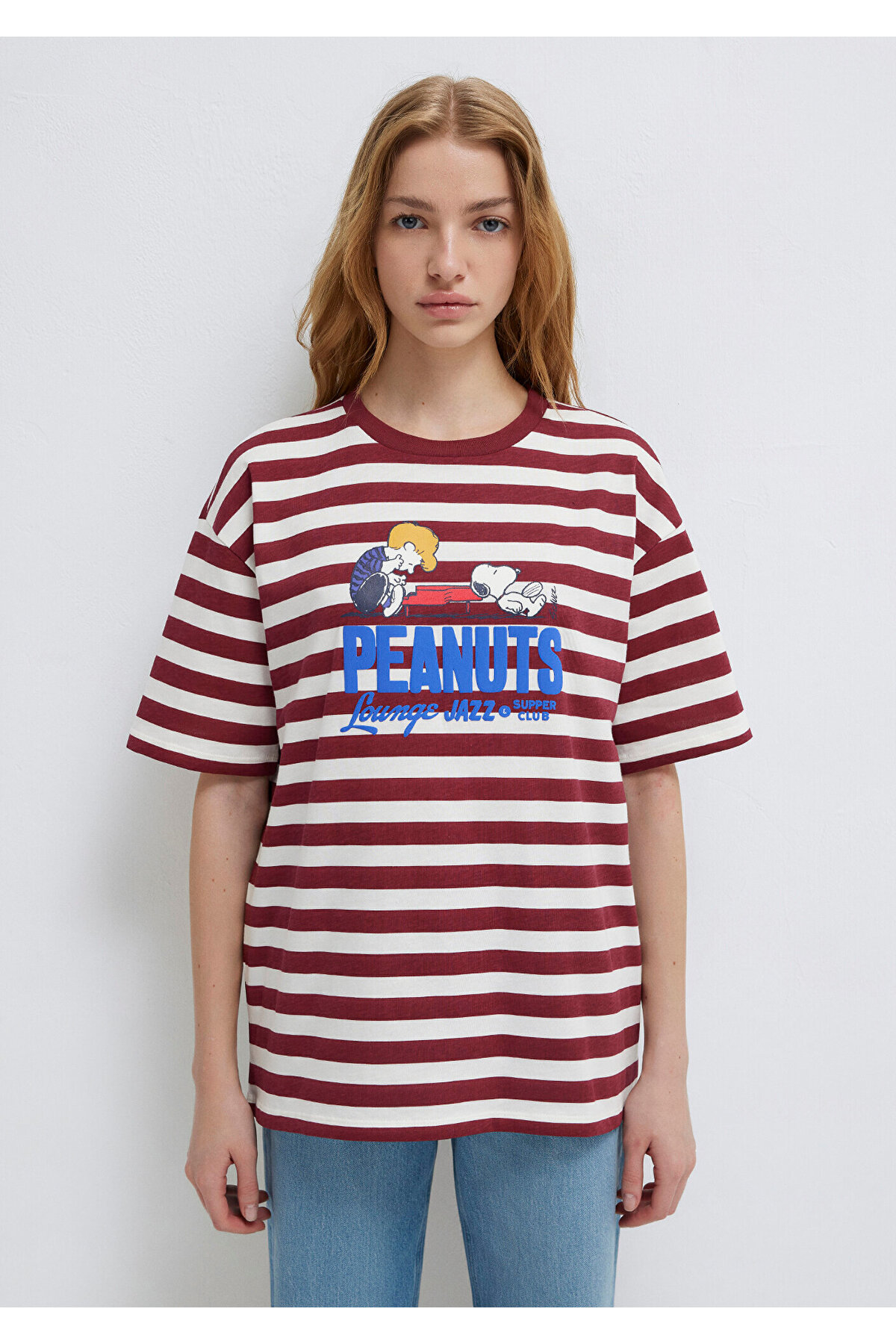 Mavi  Snoopy Baskılı Bordo Tişört Loose Fit / Bol Rahat Kesim 1614057-91577 - Görsel 3