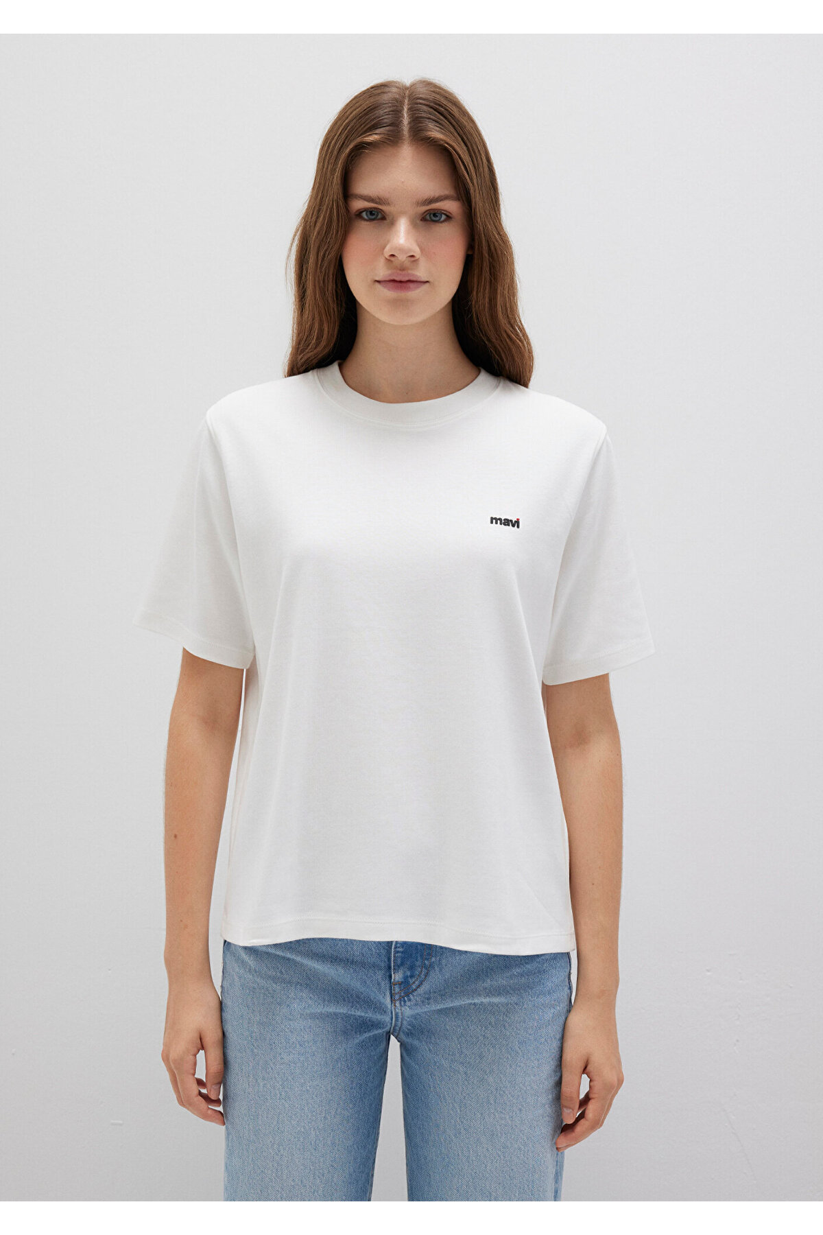 Mavi  Mini Logo Baskılı İnterlok Ekru Basic Tişört Regular Fit / Normal Kesim 1612122-70057 - Görsel 4