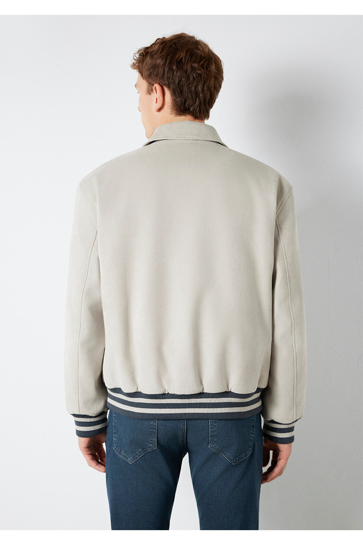 Mavi  Gri Suni Süet Ceket Loose Fit / Bol Rahat Kesim 0110767-70075 - Görsel 6