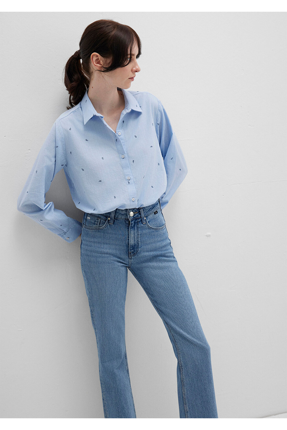 Mavi  Mini Baskılı Gömlek Loose Fit / Bol Rahat Kesim 1210030-84655 - Görsel 3