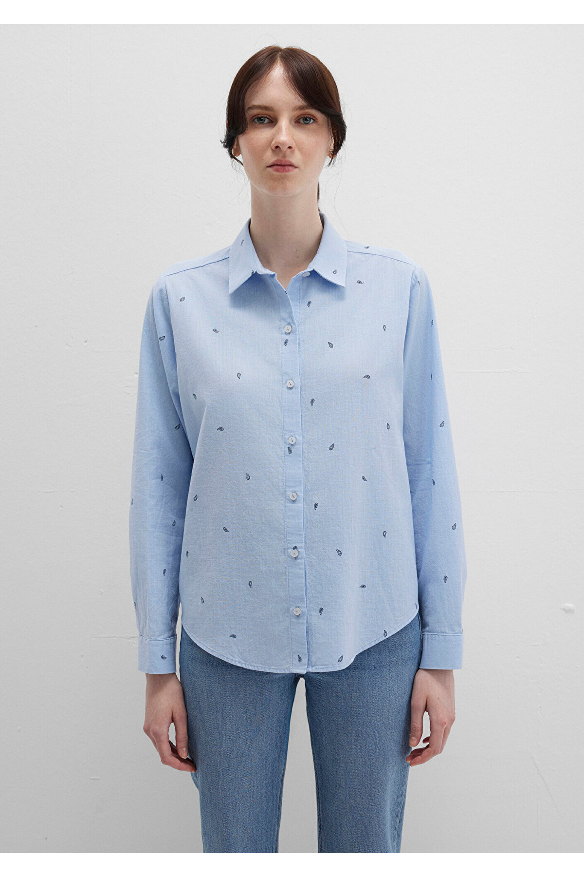 Mavi  Mini Baskılı Gömlek Loose Fit / Bol Rahat Kesim 1210030-84655 - Görsel 4