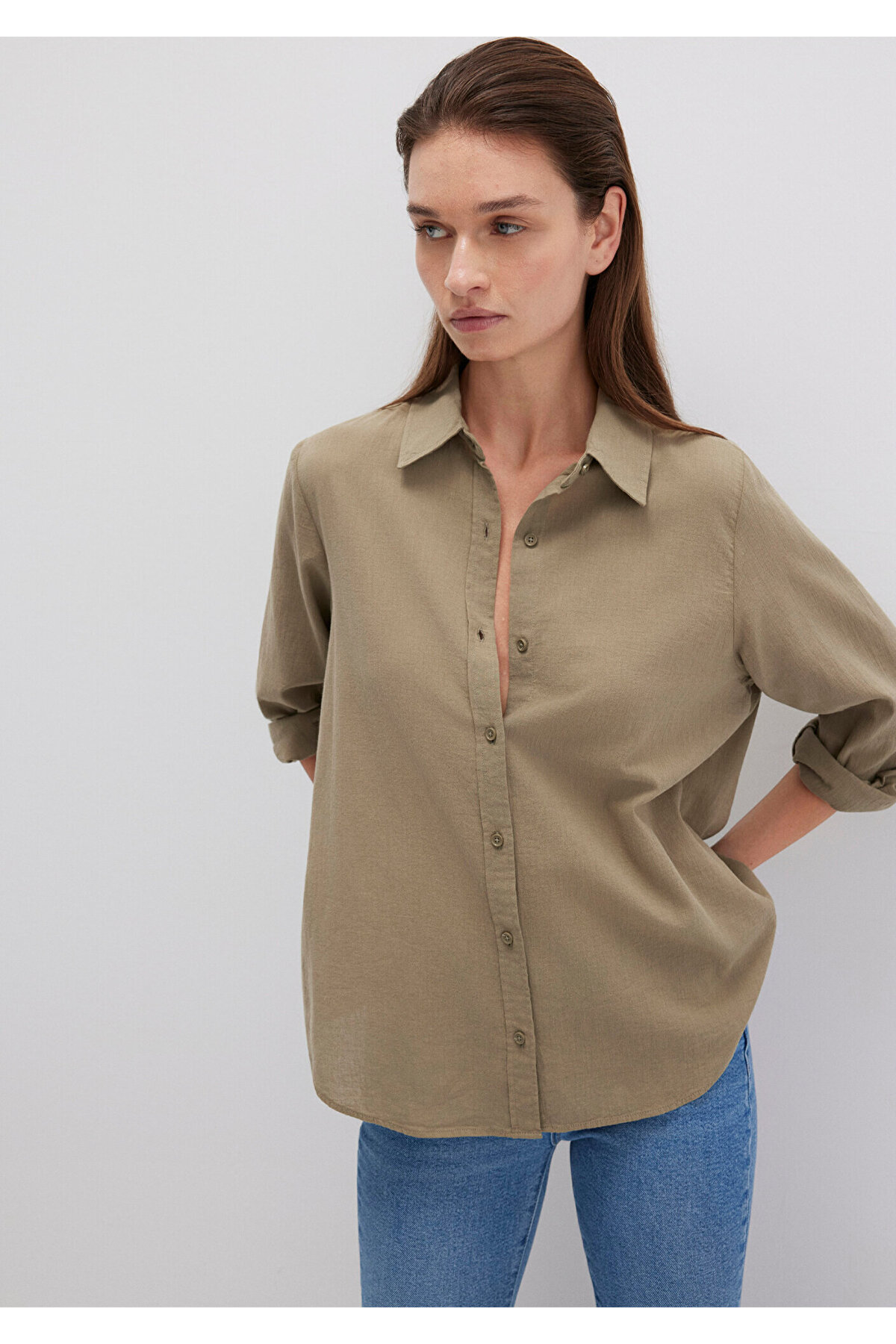 Haki Gömlek Loose Fit / Bol Rahat Kesim 1211171-71819 — سبز — تصویر 2 از 6