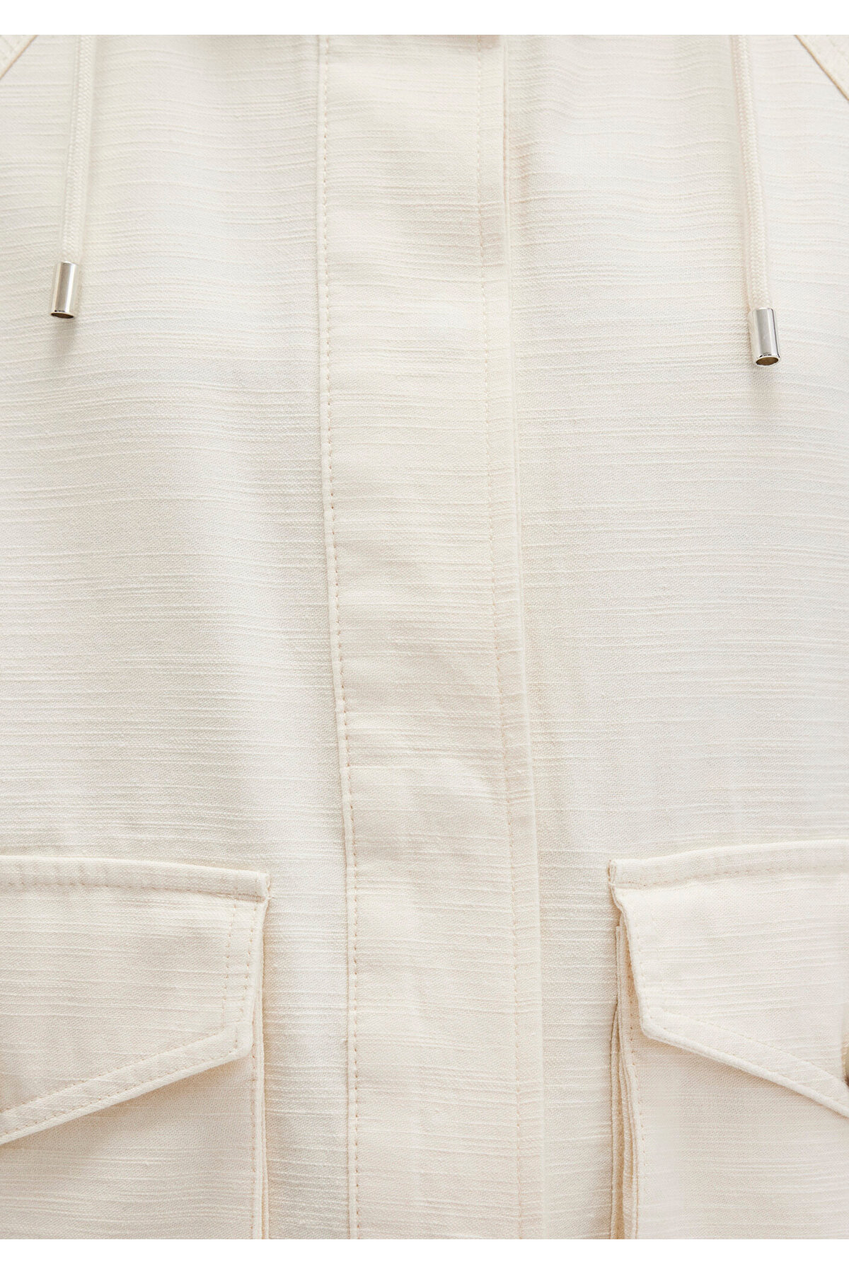 Mavi  Kapüşonlu Ekru Kısa Ceket Oversize / Geniş Kesim 1110625-89513 - Görsel 7