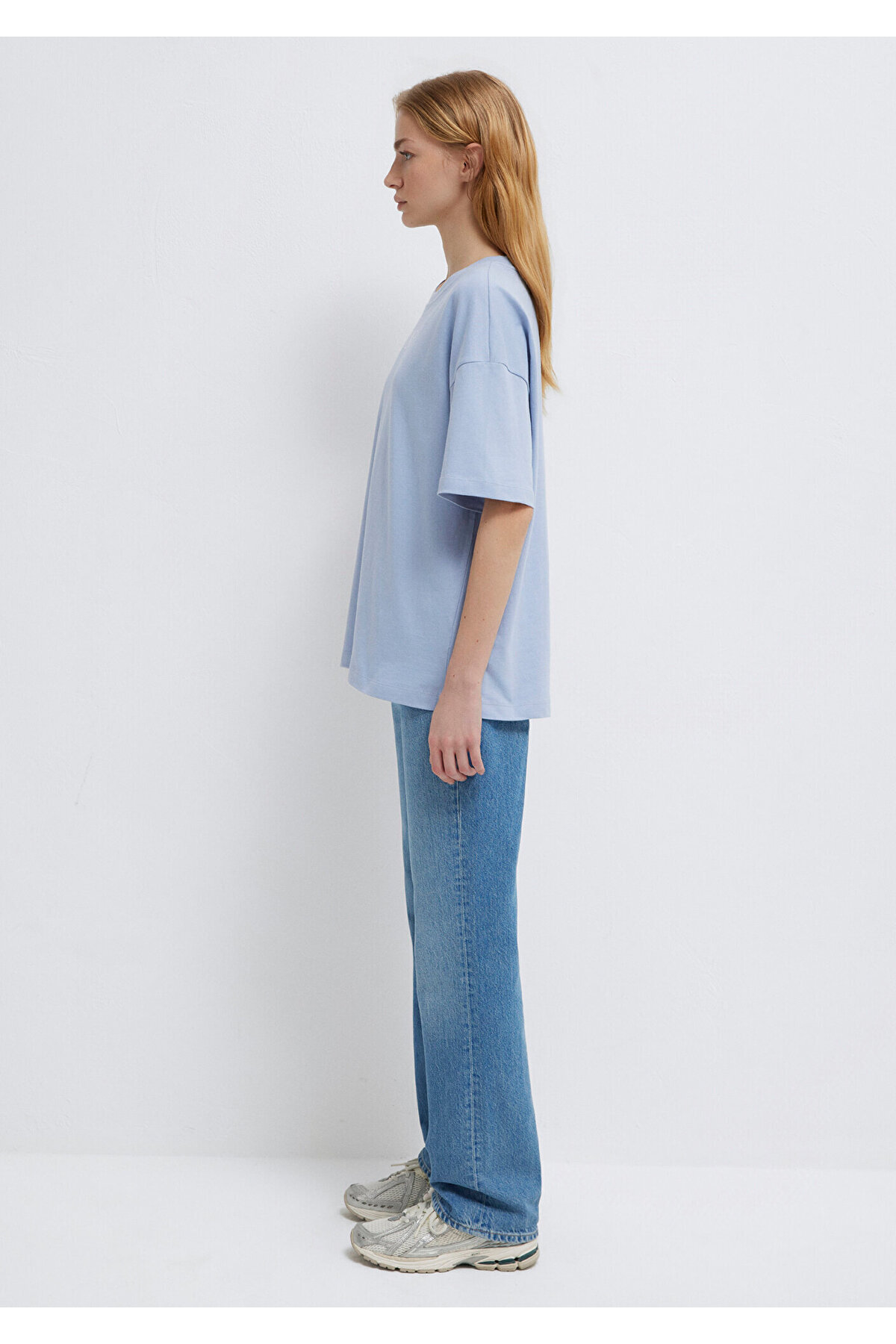 Mavi  Logo Baskılı Tişört Oversize / Geniş Kesim 1611593-85385 - Görsel 6