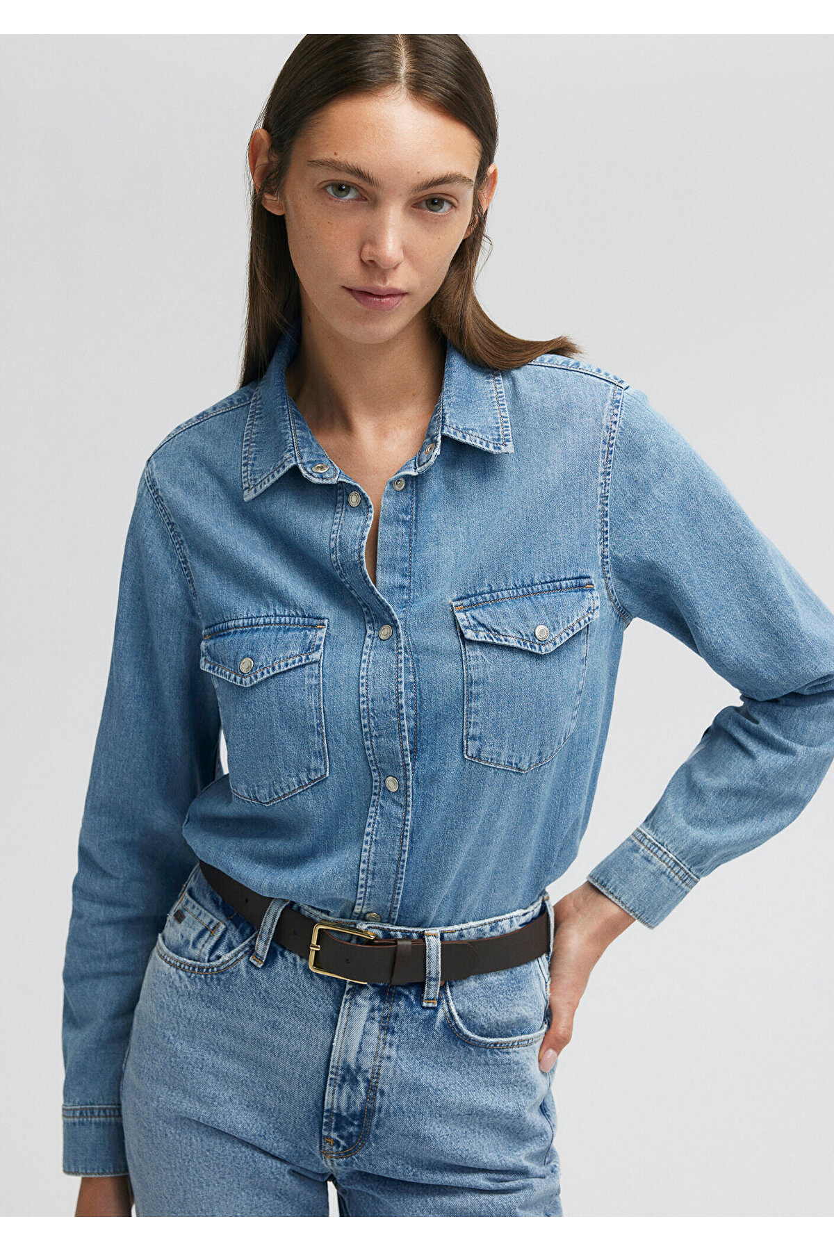 Mavi  Merida Real Blue Indigo Mavisi Jean Gömlek Fitted / Vücuda Oturan Kesim 1210662-86492