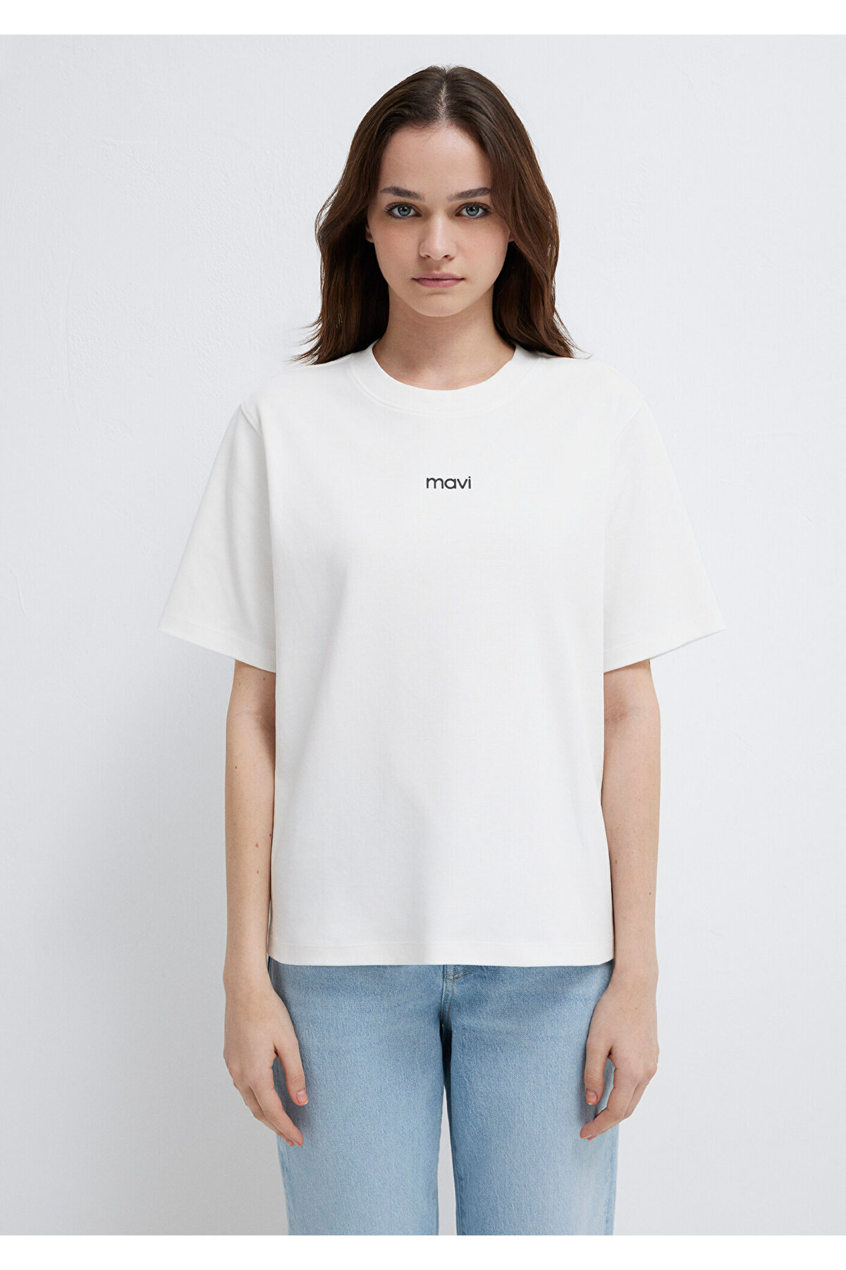 Mavi  Logo Baskılı İnterlok Beyaz Tişört Regular Fit / Normal Kesim 1612829-80194 - Görsel 3