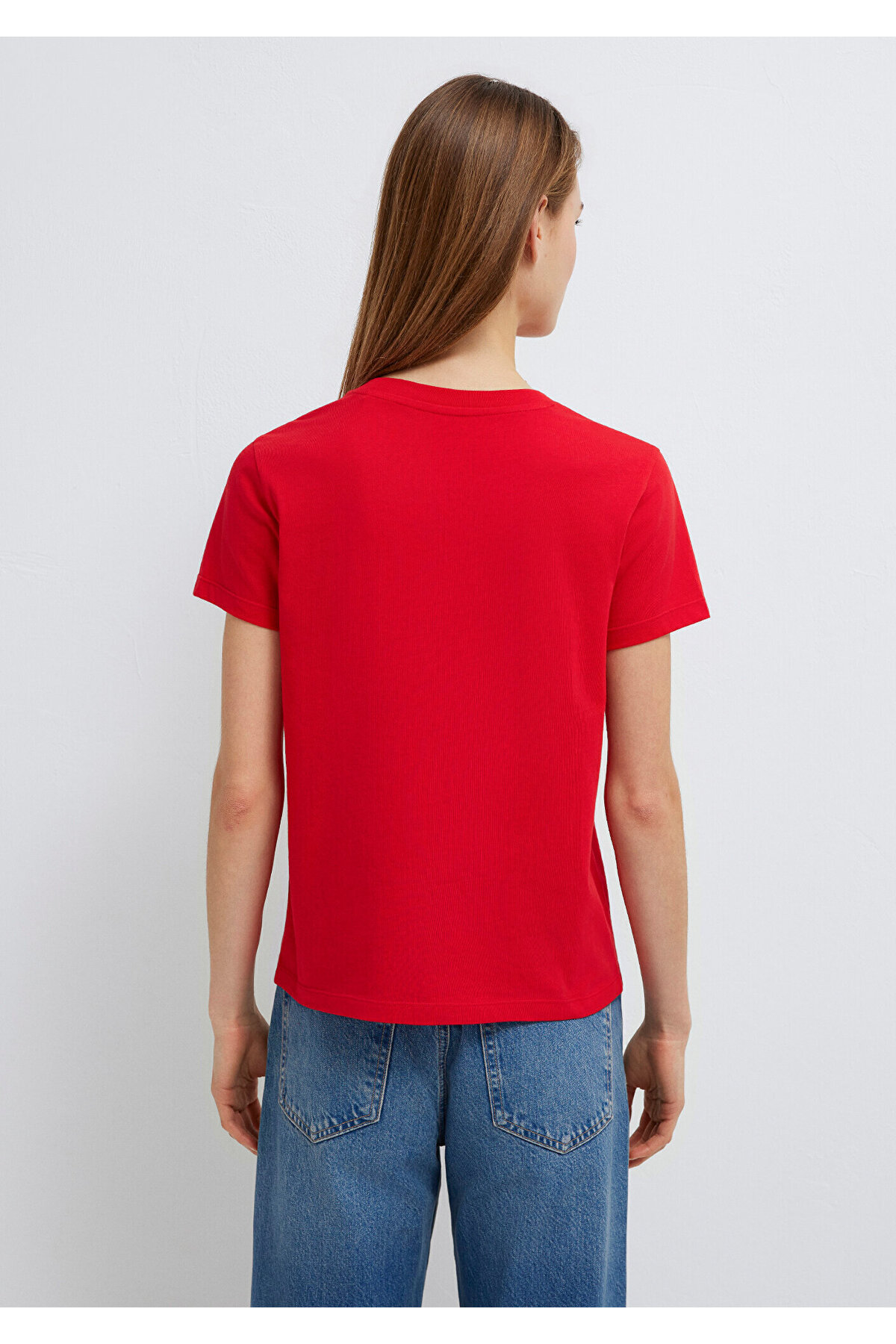 Mavi  Logo Baskılı Kırmızı Tişört Semi Slim Fit / Yarı Dar Kesim 1601185-82054 - Görsel 5