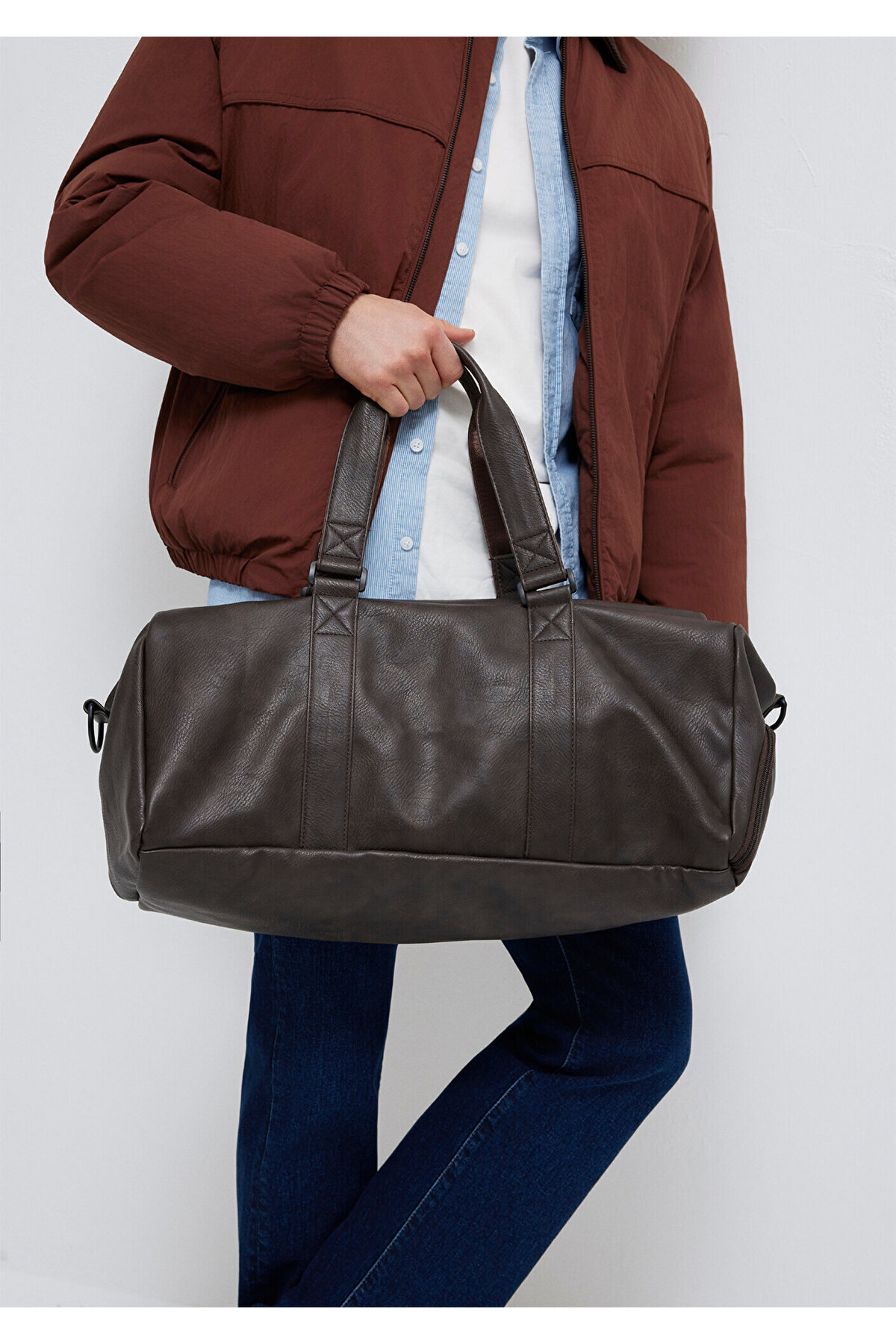 Mavi  Kahverengi Suni Deri Spor Çantası 0911571-70246 - Görsel 2