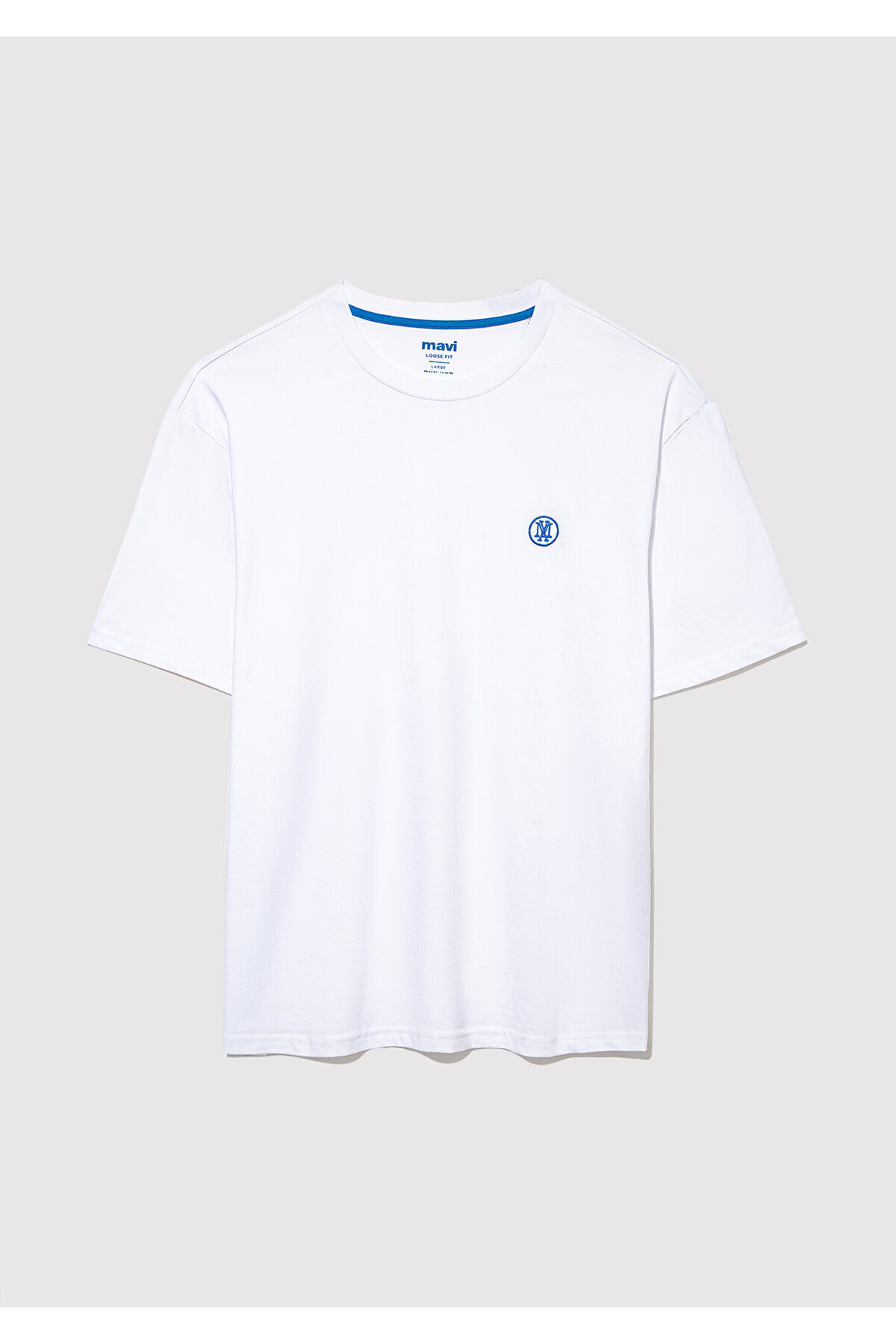 Mavi  2li Mühür Logo Nakışlı Erkek Tişört Loose Fit / Bol Rahat Kesim 0612545-620 - Görsel 7