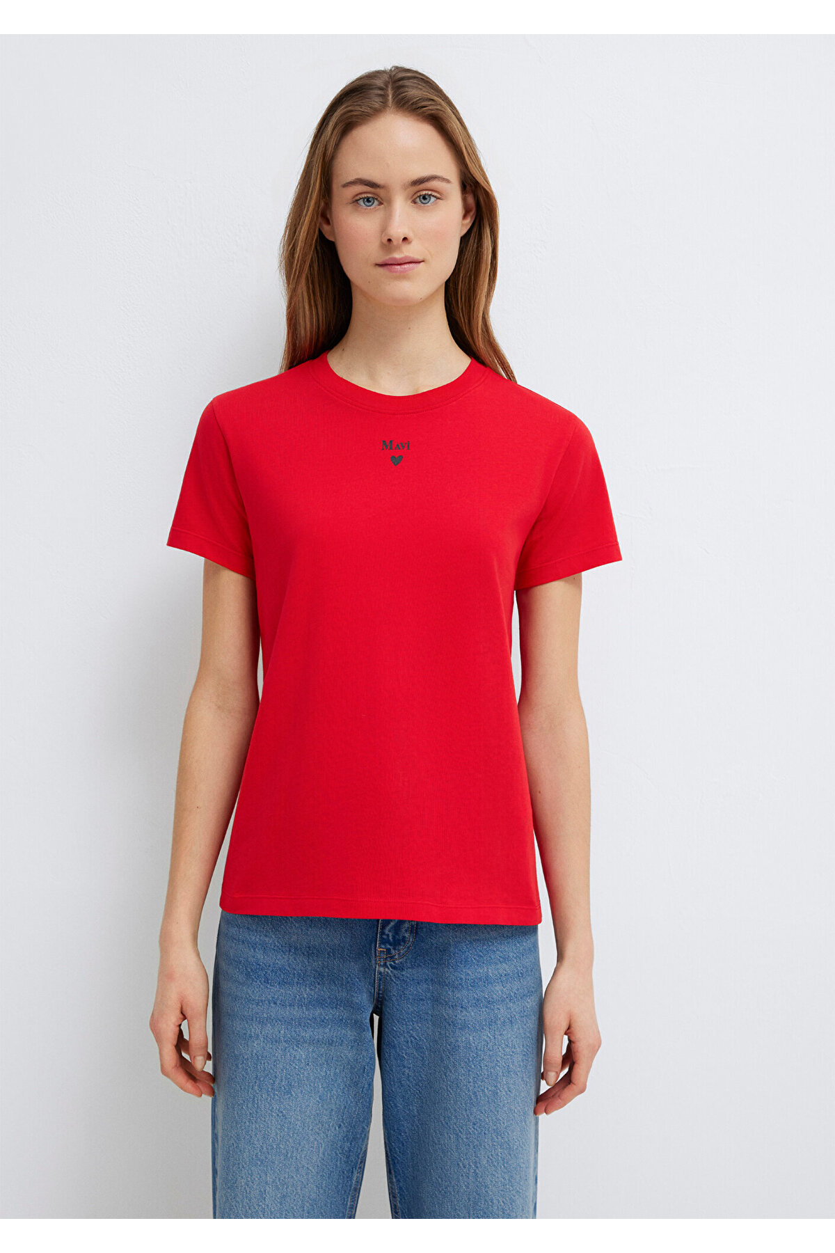 Mavi  Logo Baskılı Kırmızı Tişört Semi Slim Fit / Yarı Dar Kesim 1601185-82054 - Görsel 3