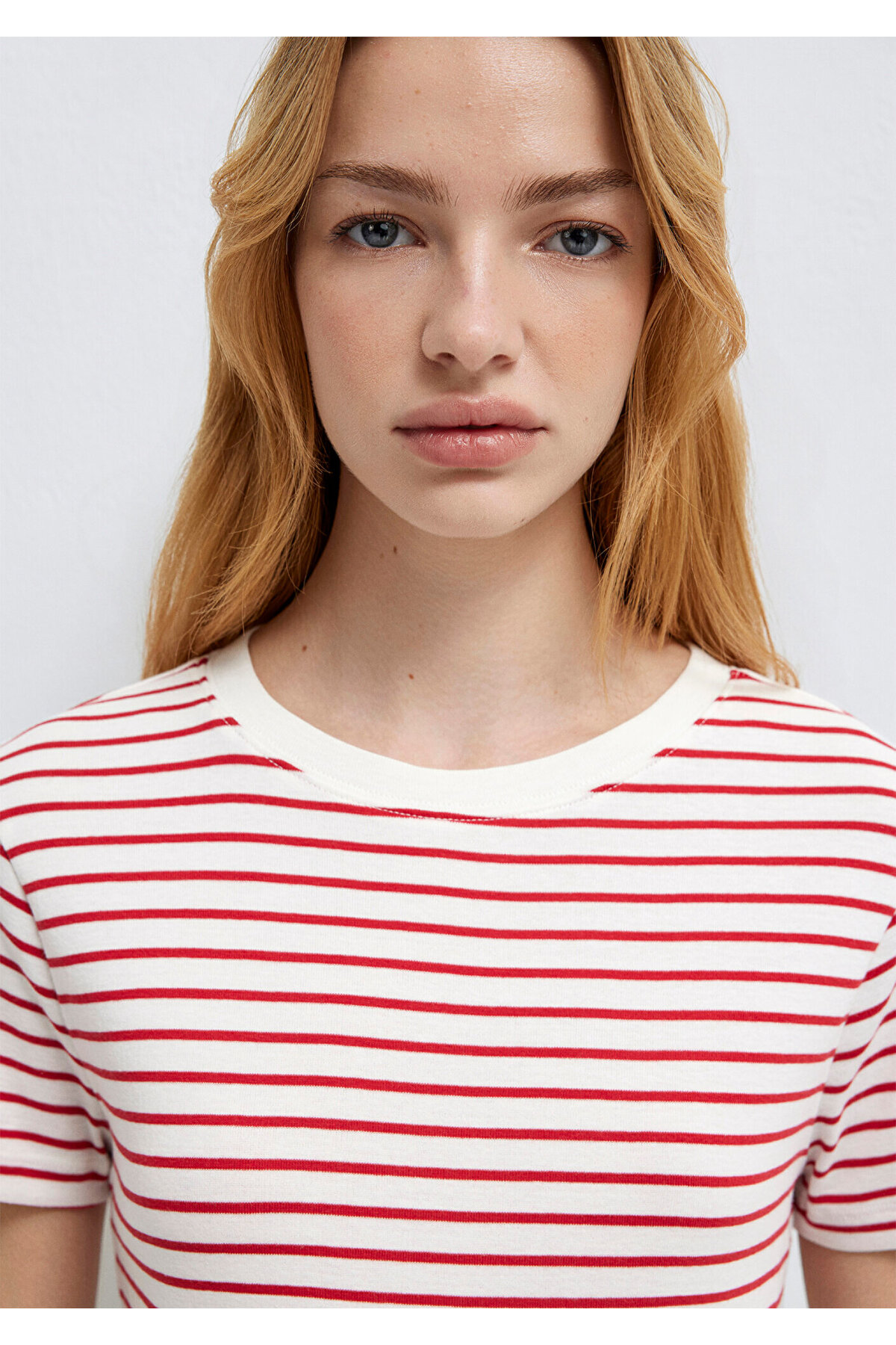 Mavi  Bisiklet Yaka Çizgili Kırmızı Tişört Slim Fit / Dar Kesim 1612881-86680 - Görsel 7