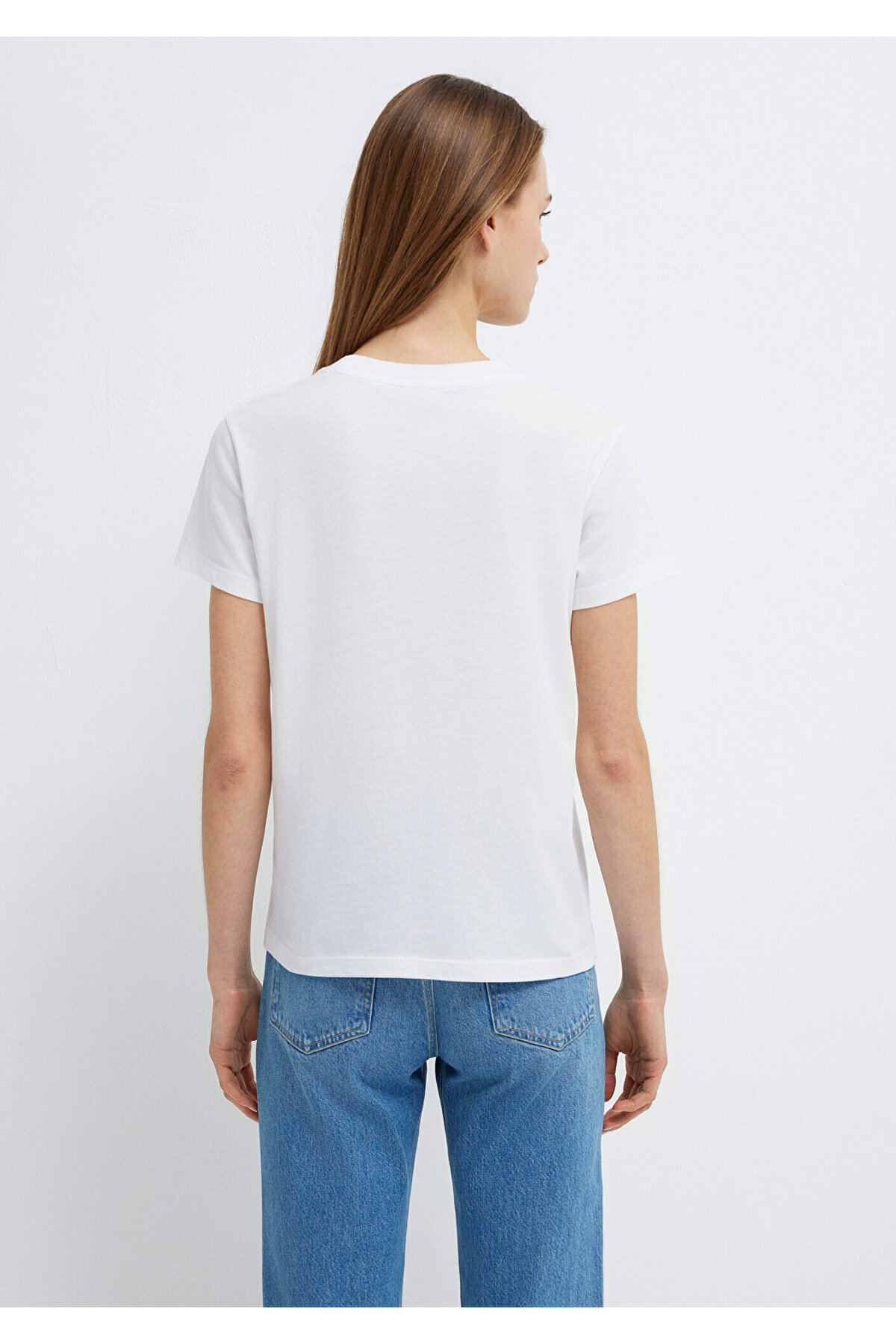 Mavi  Kedi Logo Baskılı Beyaz Tişört Regular Fit / Normal Kesim 1611478-620 - Görsel 5