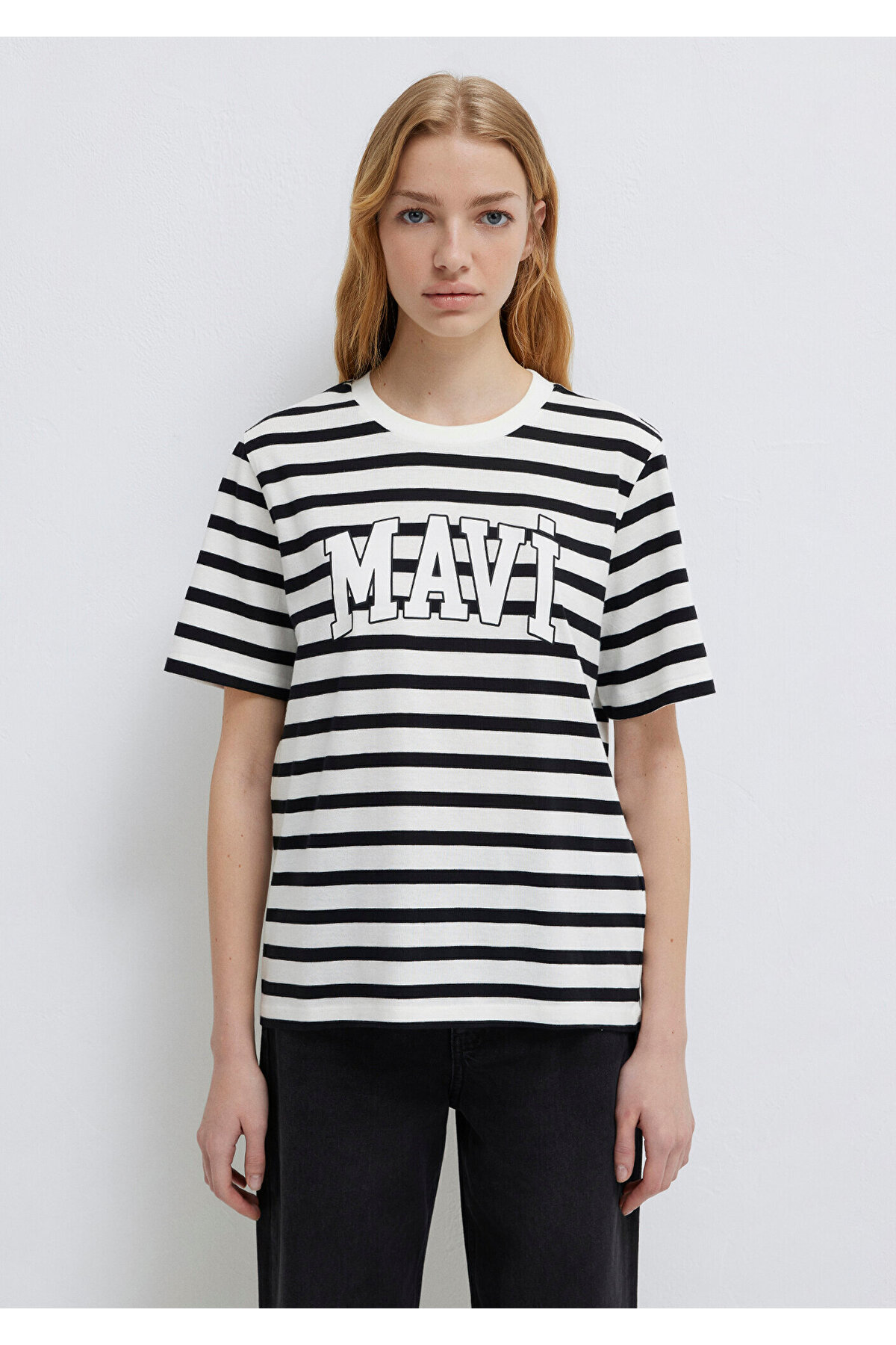 Mavi  Logo Baskılı Siyah Çizgili Tişört Regular Fit / Normal Kesim 1611360-84041 - Görsel 3