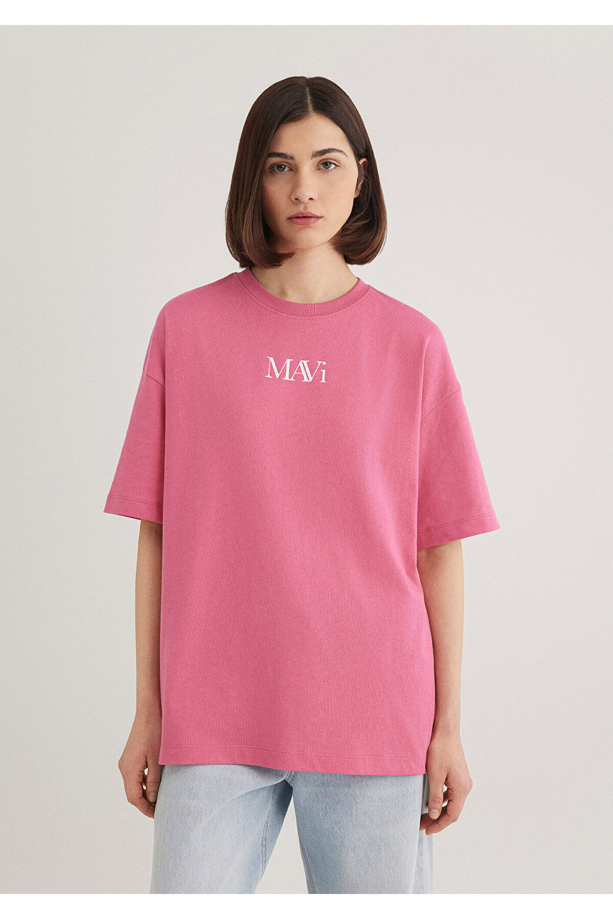 Mavi  Logo Baskılı Pembe Tişört Oversize / Geniş Kesim 1611593-84680 - Görsel 3