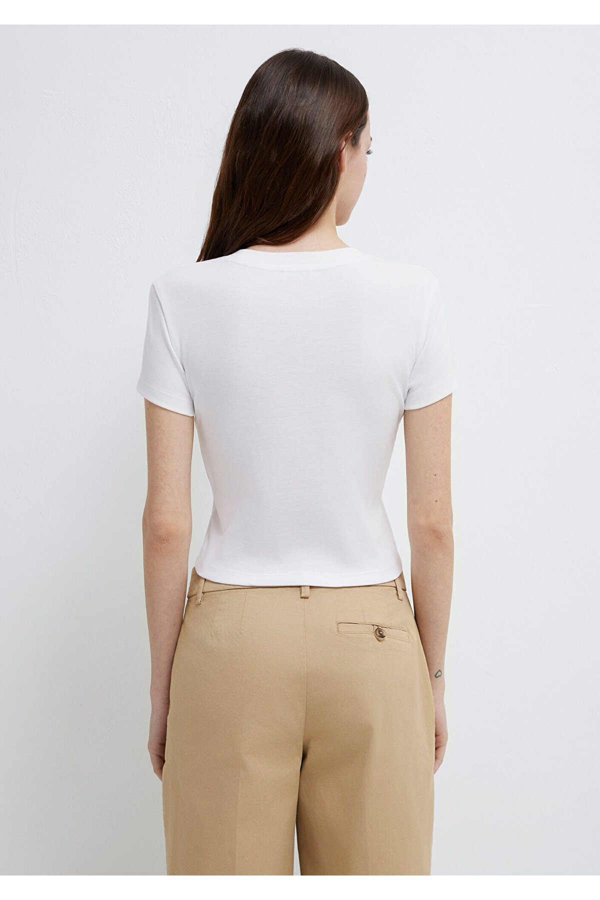 Mavi  Beyaz Basic Crop Tişört Crop / Kısa Kesim 1600814-620 - Görsel 6