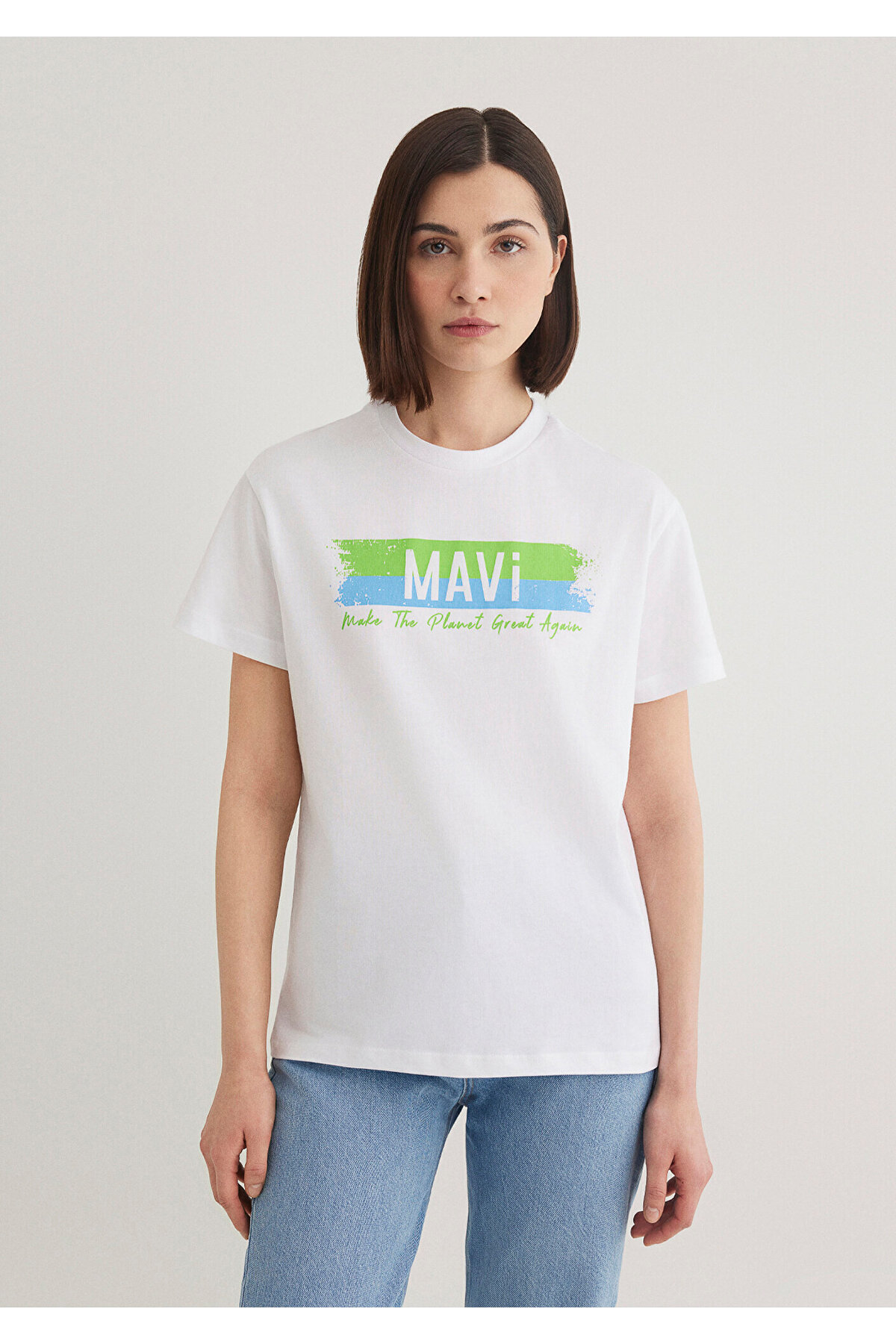 Mavi  Make The Planet Great Again Baskılı Tişört Regular Fit / Normal Kesim 168752-620 - Görsel 4