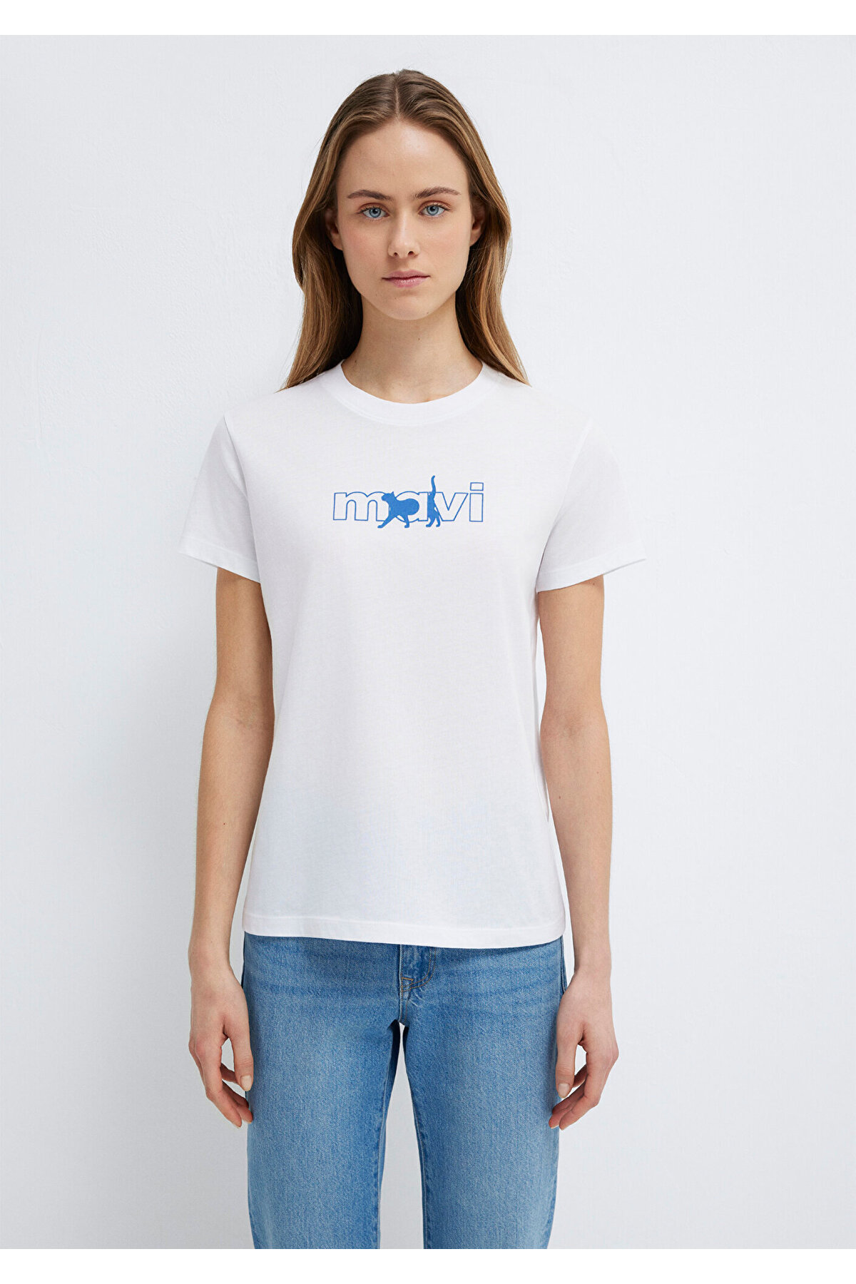 Mavi  Kedi Logo Baskılı Beyaz Tişört Regular Fit / Normal Kesim 1611478-620 - Görsel 3