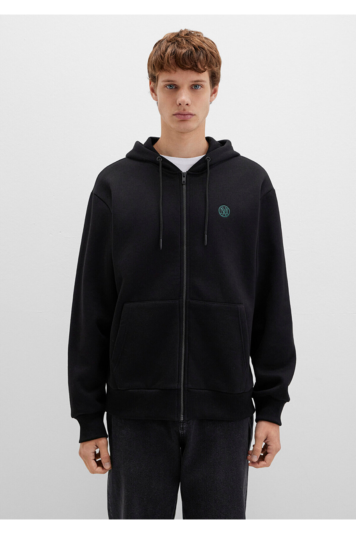 Mavi  Mühür Logo Nakışlı Kapüşonlu Fermuarlı Siyah Sweatshirt 066979-900 - Görsel 4