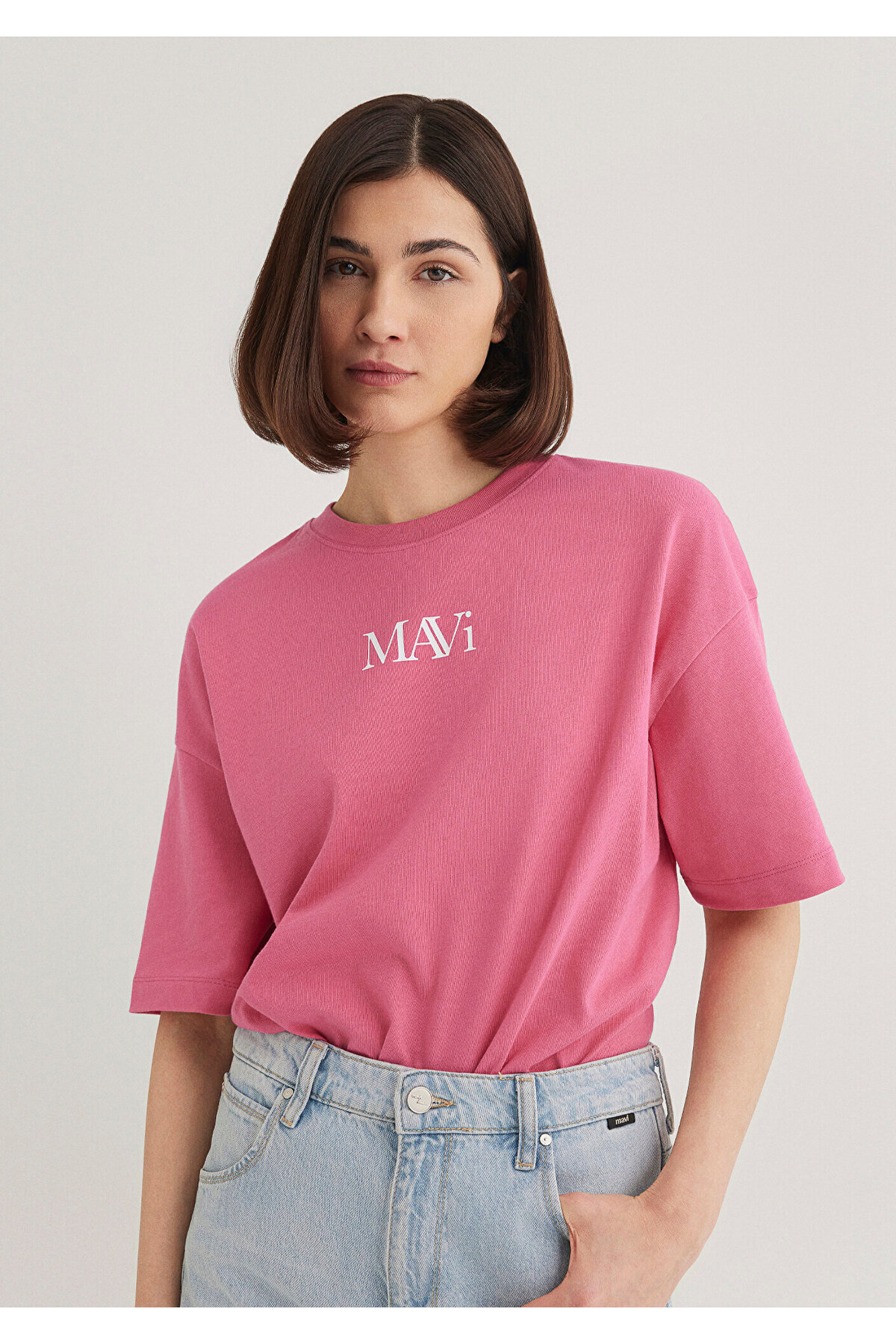 Mavi  Logo Baskılı Pembe Tişört Oversize / Geniş Kesim 1611593-84680