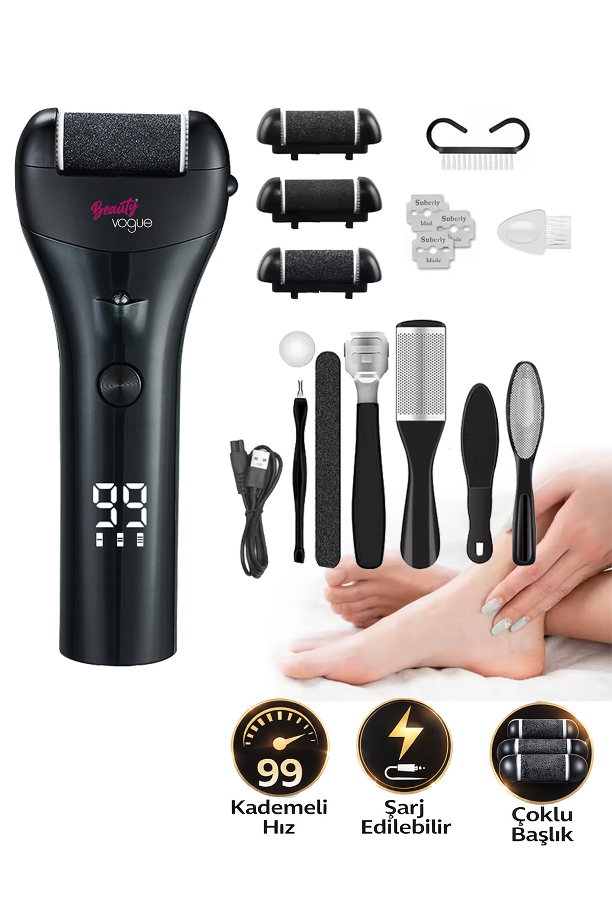 Beauty Vogue LED Ekran Göstergeli Ayak Bakım Törpü Seti Topuk Nasır Temizleme Makinesi - Fiyatı, Yorumları