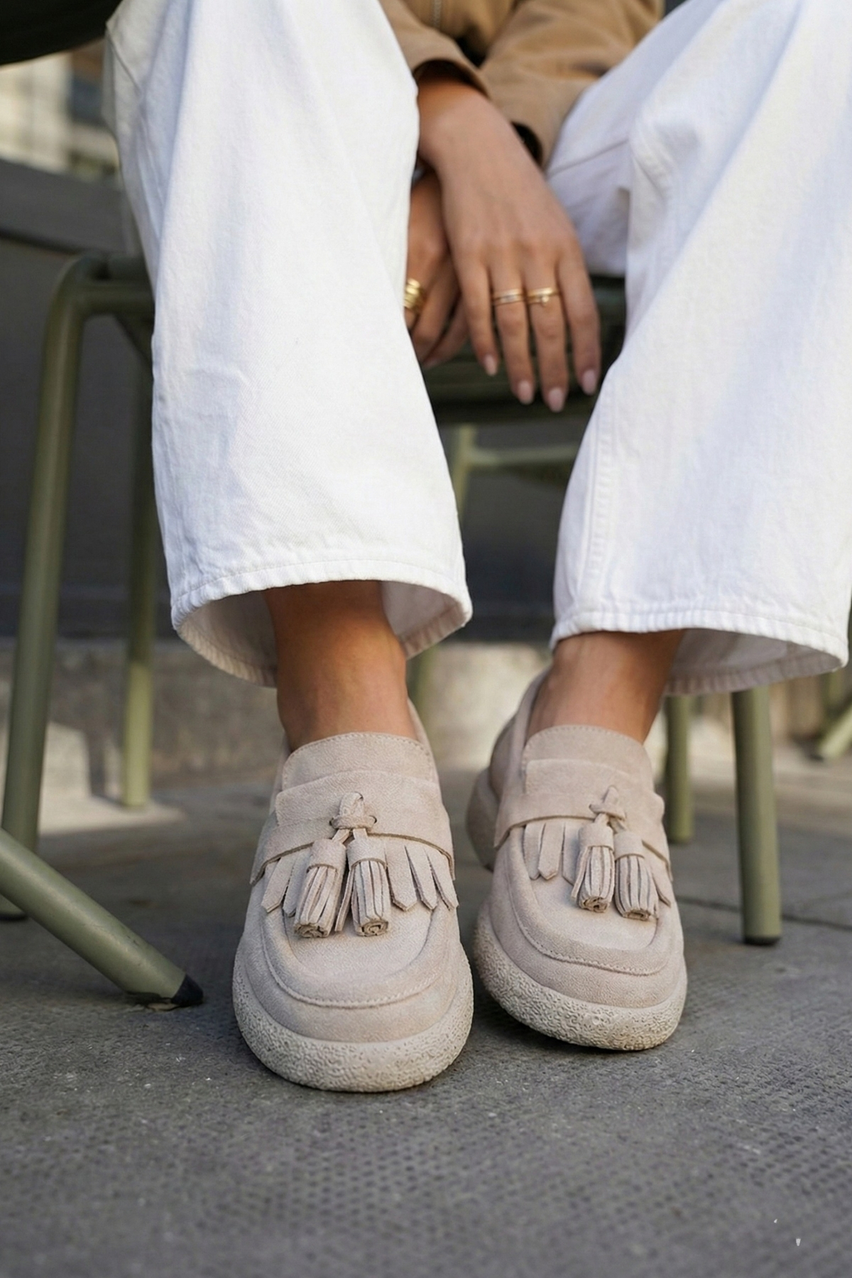 Marjin  Kadın Hakiki Deri Loafer Günlük Ayakkabı Suma Bej Süet - Görsel 2